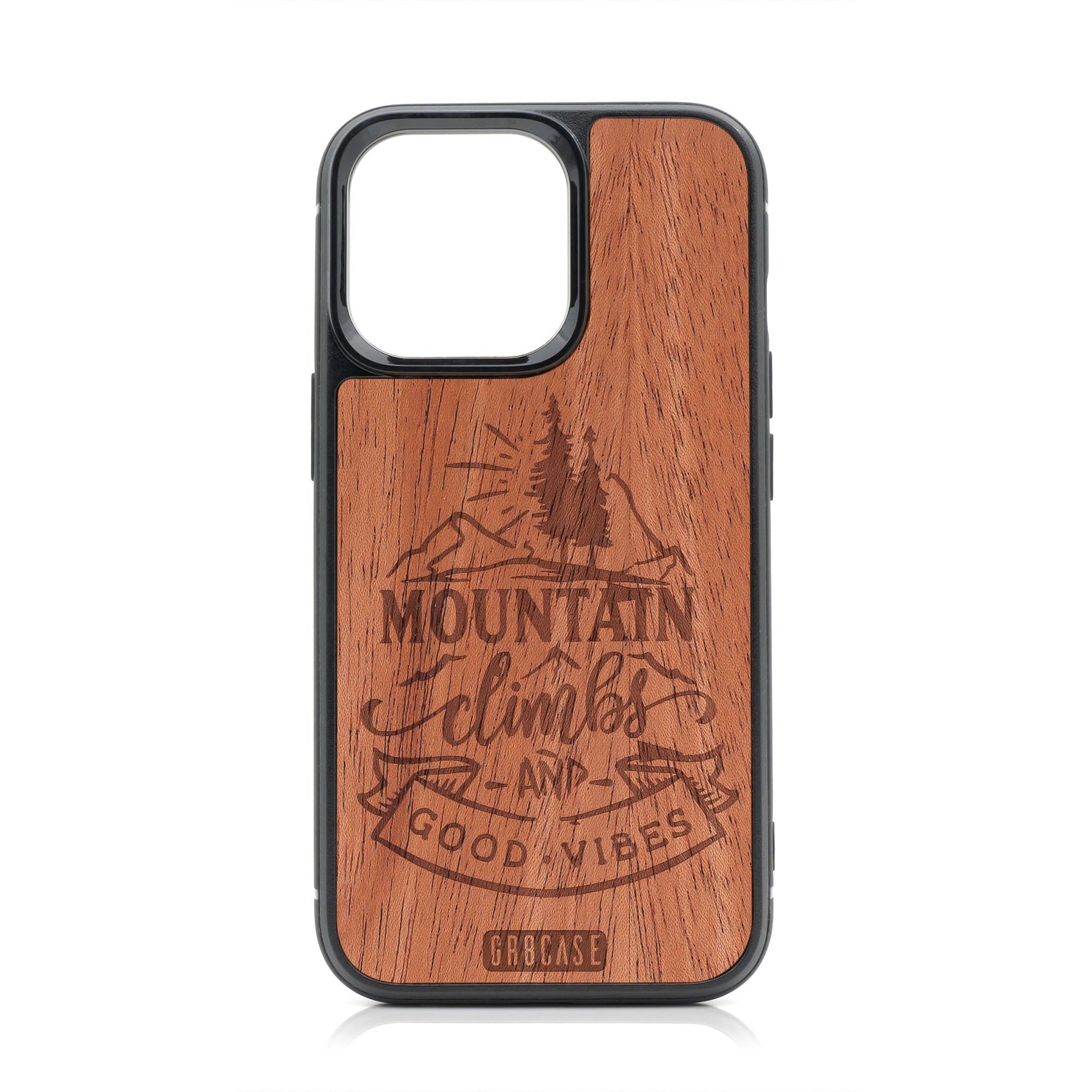 Mountain Climb Good Vibes Design Wood Case For iPhone 15 Pro
