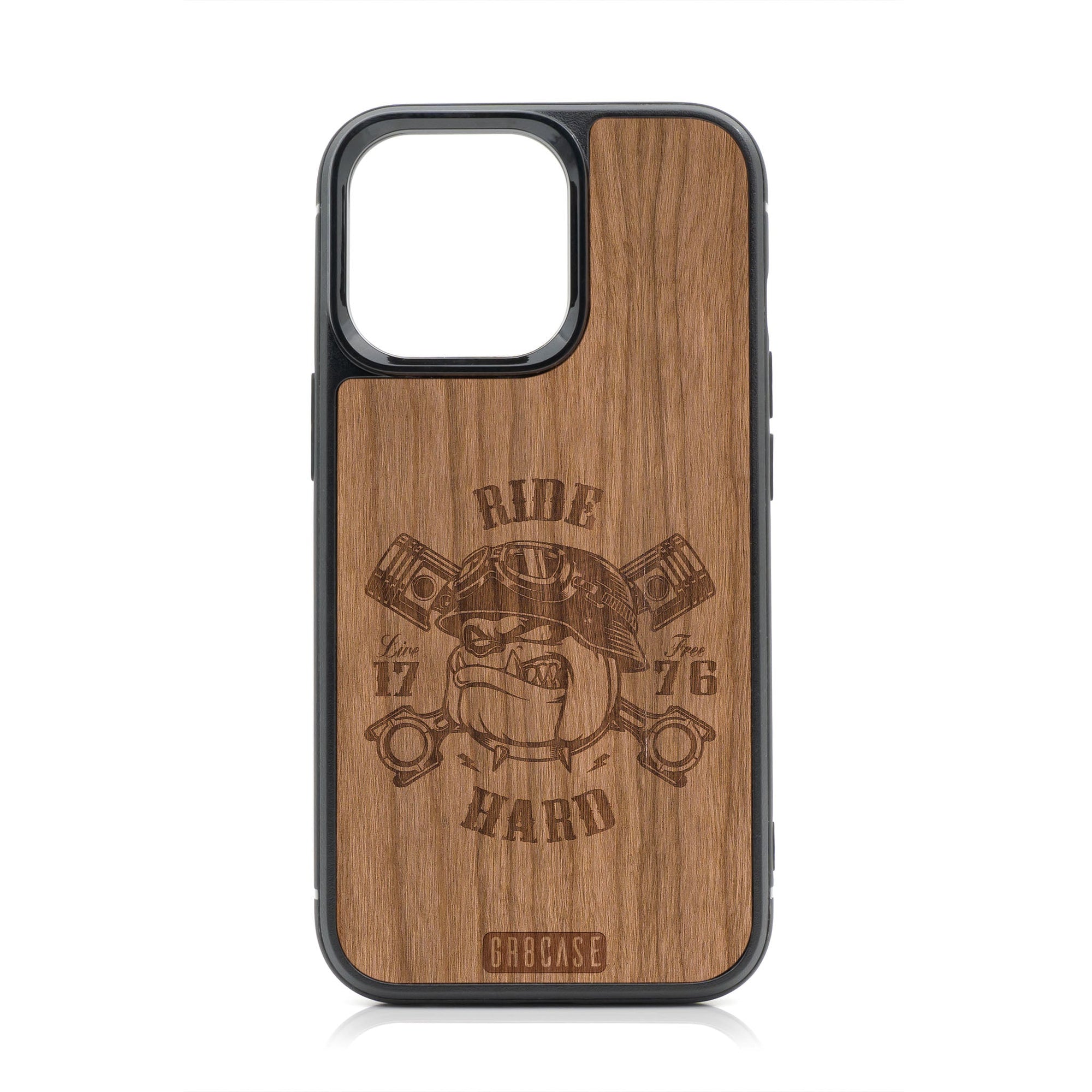 Ride Hard Live Free (Biker Dog) Design Wood Case For iPhone 14 Pro
