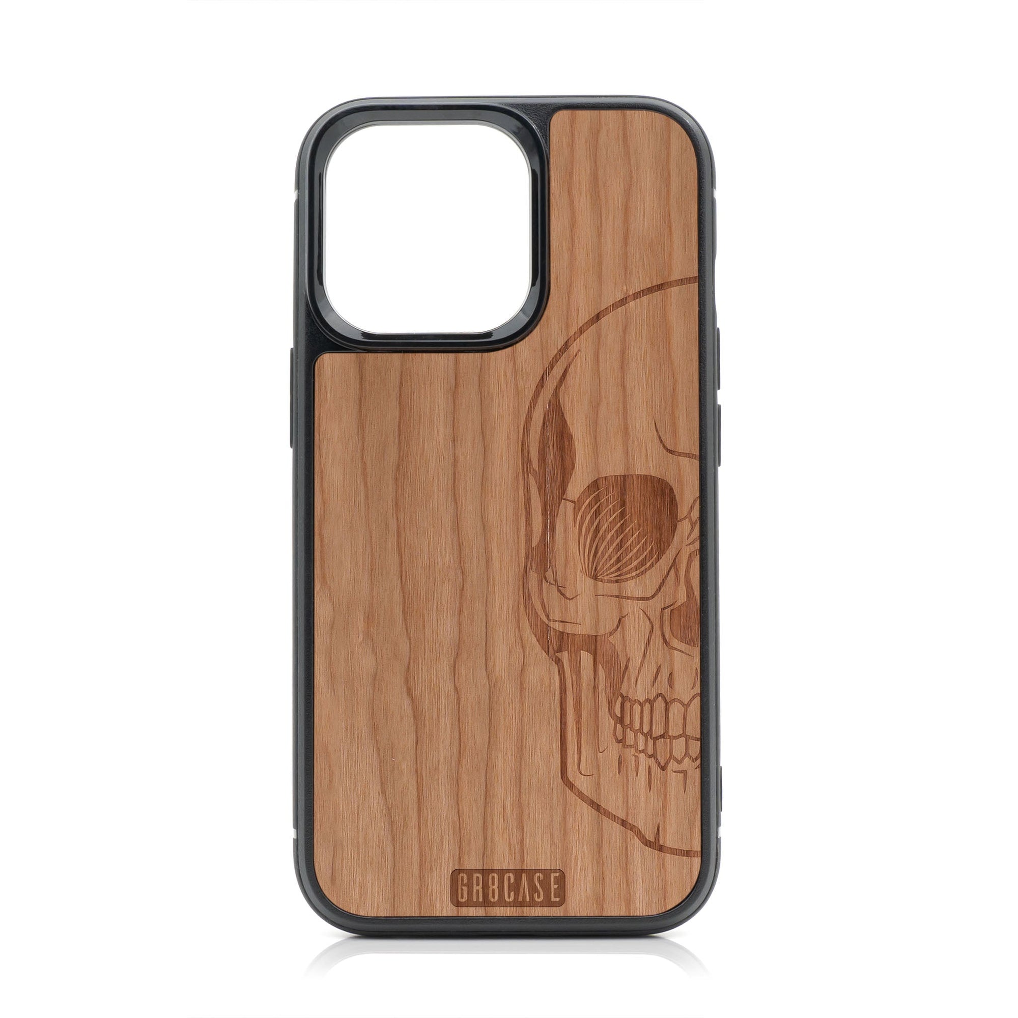 Half Skull Design Wood Case For iPhone 14 Pro