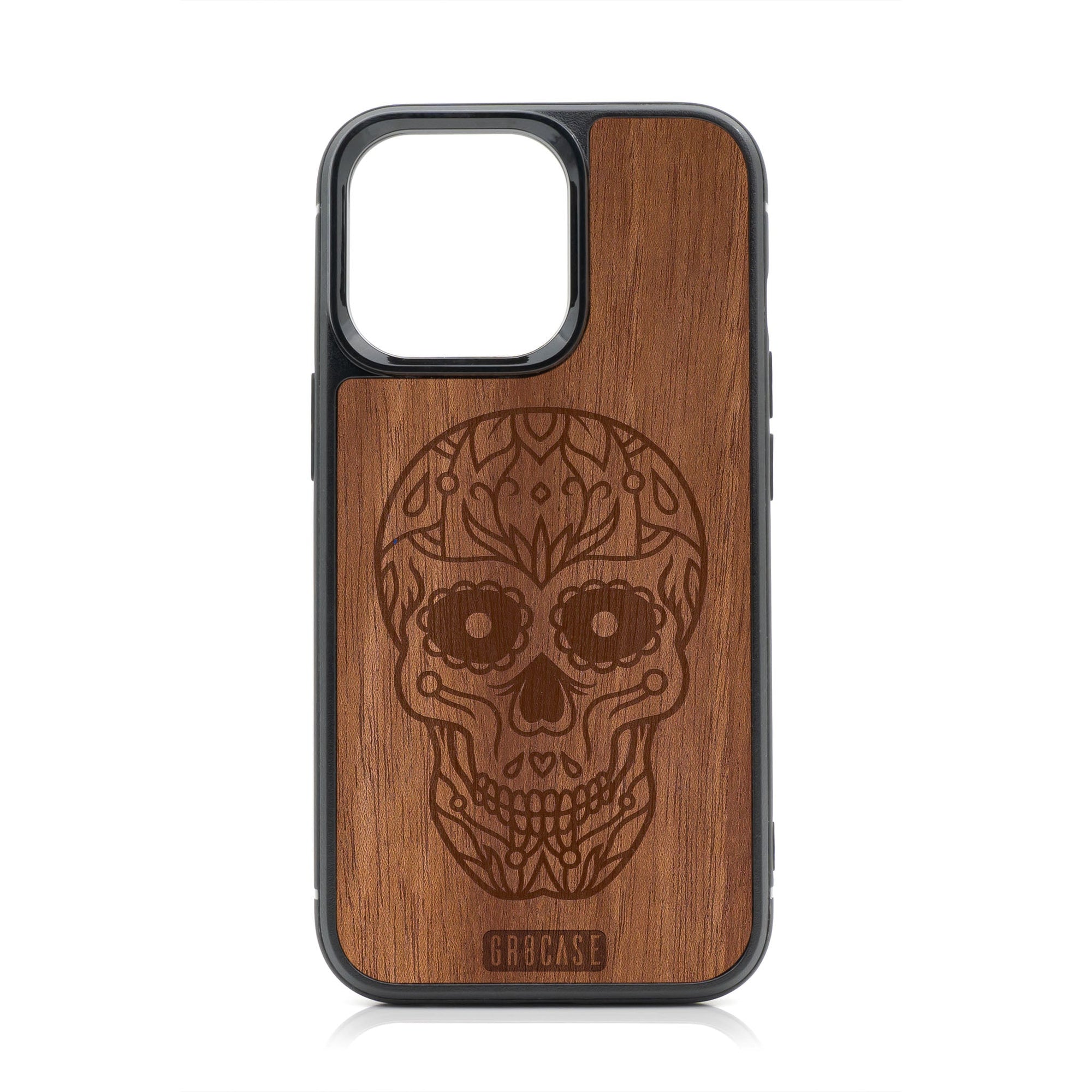 Sugar Skull Design Wood Case For iPhone 14 Pro