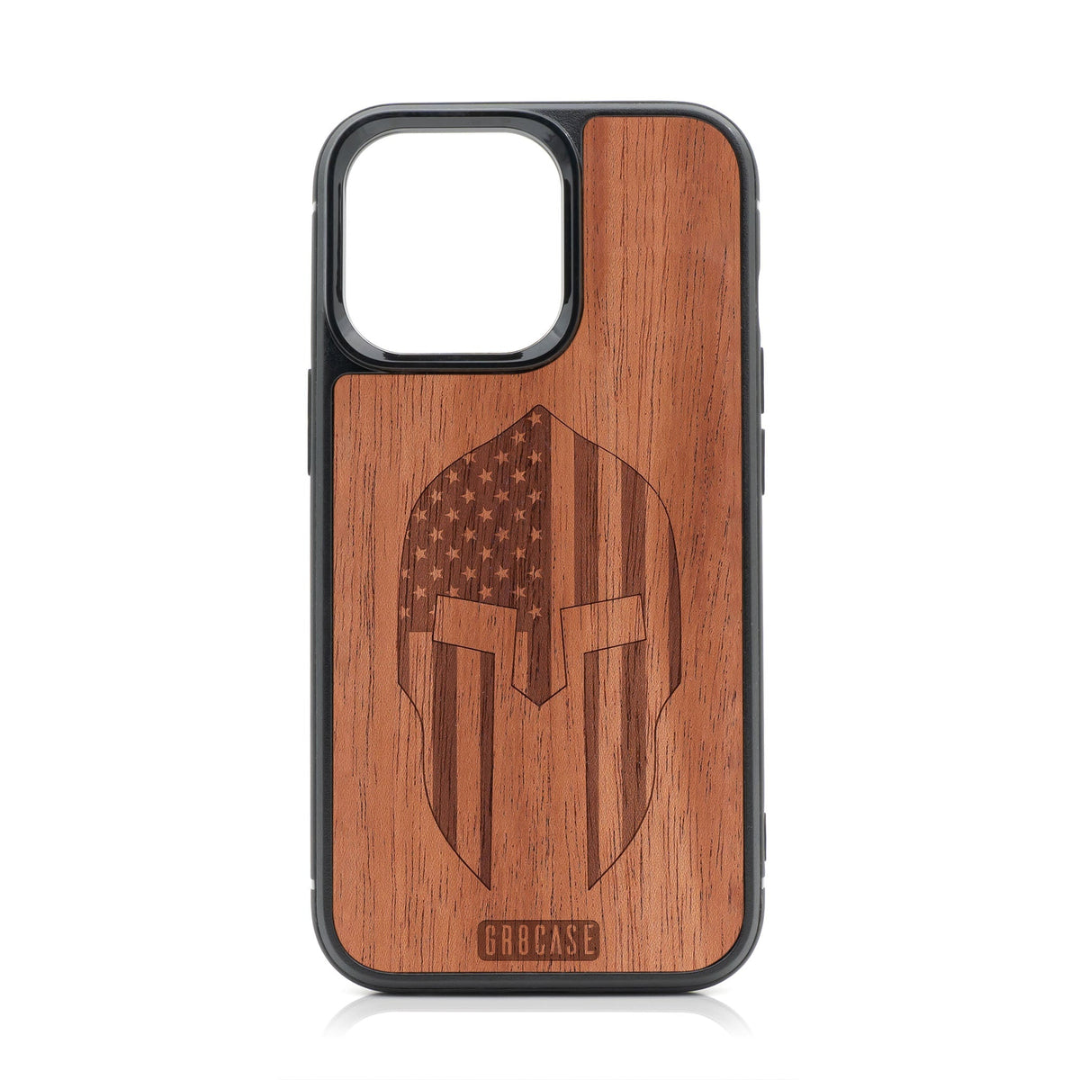 USA Spartan Helmet Design Wood Case For iPhone 15 Pro