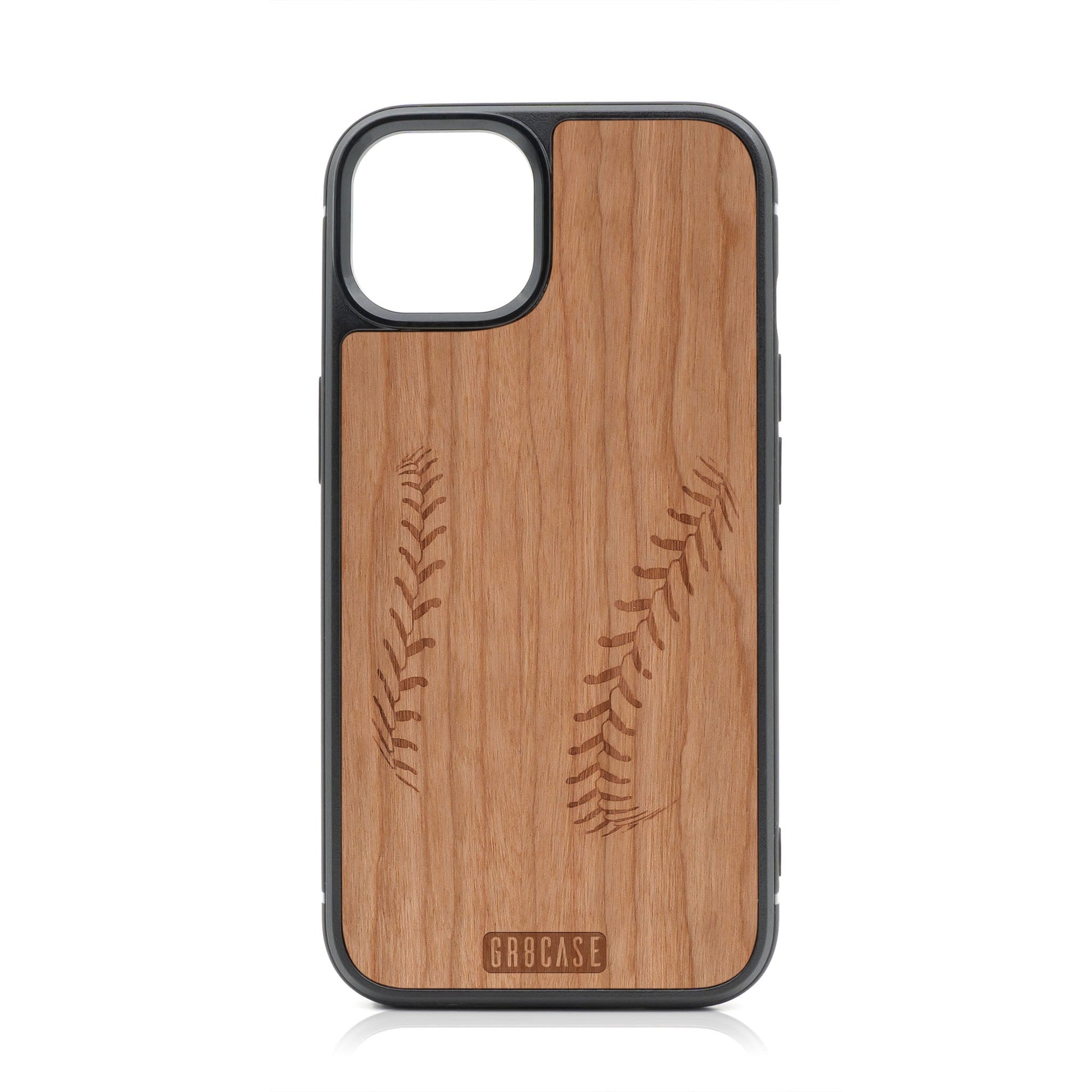 Baseball Stitches Design Wood Case For iPhone 15