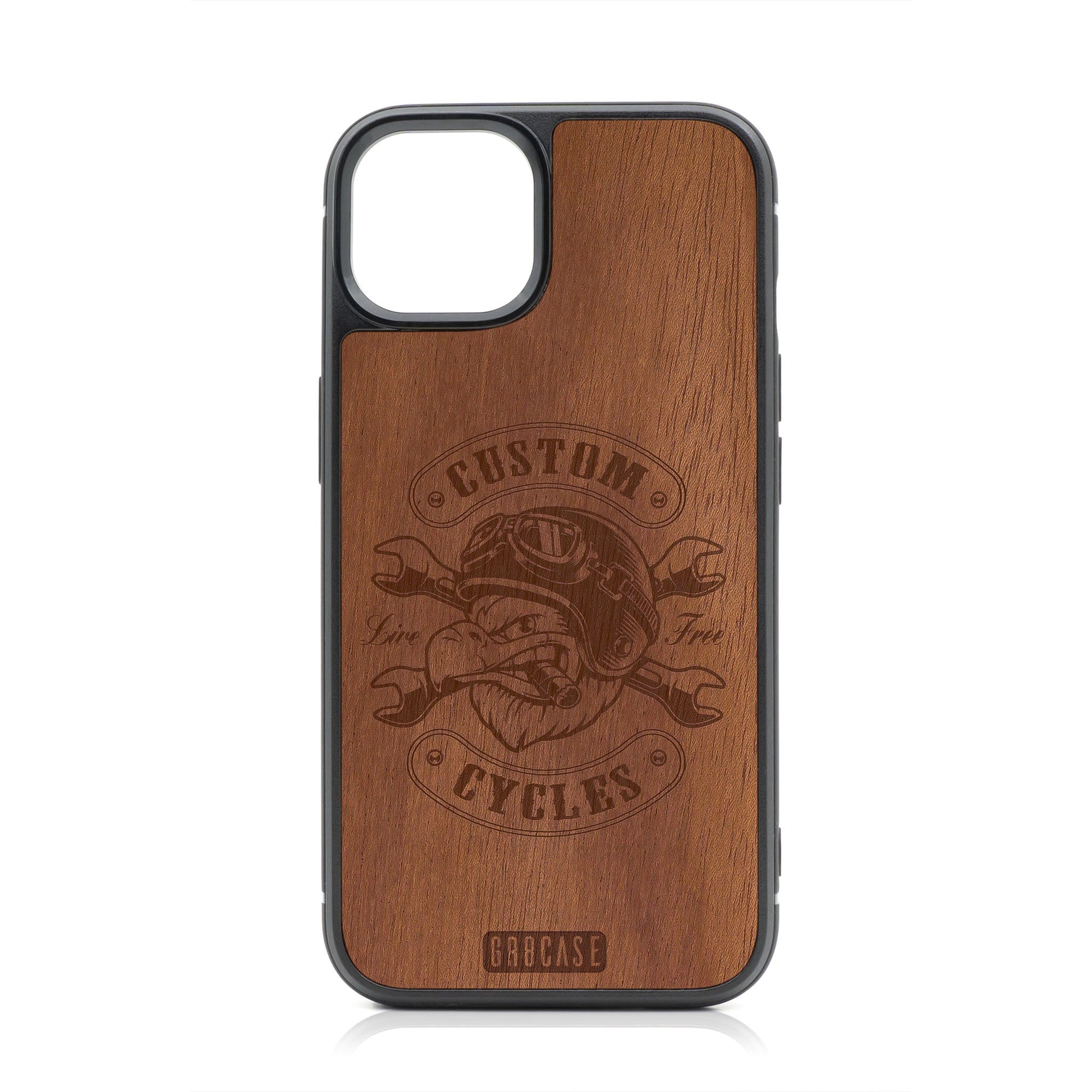 Custom Cycles Live Free (Biker Eagle) Design Wood Case For iPhone 14