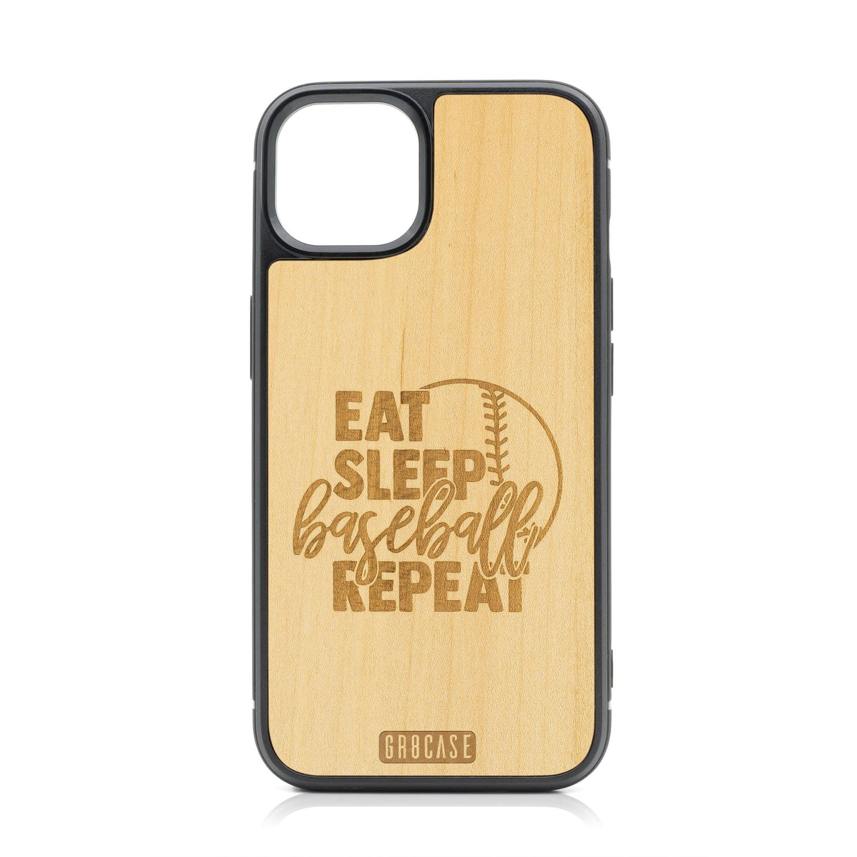 Eat Sleep Baseball Repeat Design Wood Case For iPhone 15