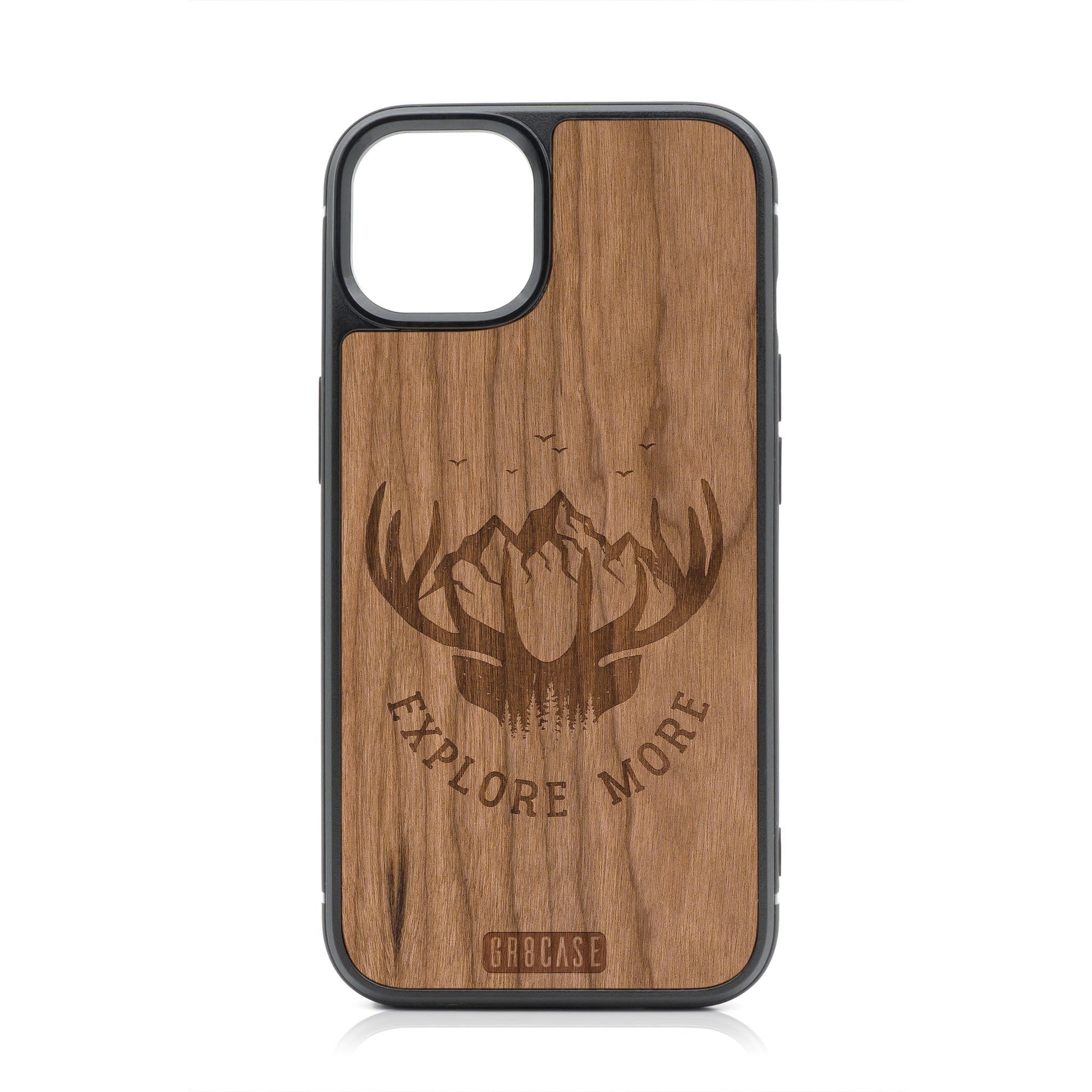 Explore More (Forest, Mountain & Antlers) Design Wood Case For iPhone 15