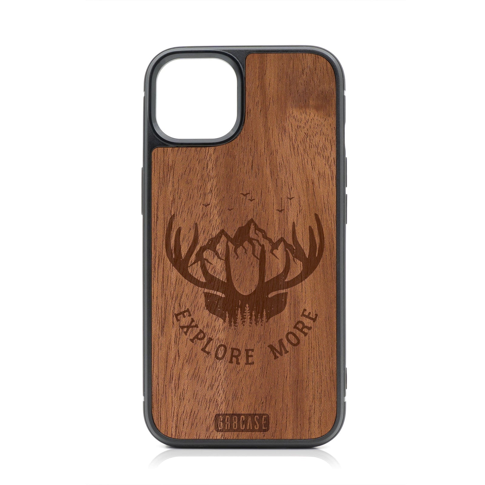 Explore More (Forest, Mountain & Antlers) Design Wood Case For iPhone 15