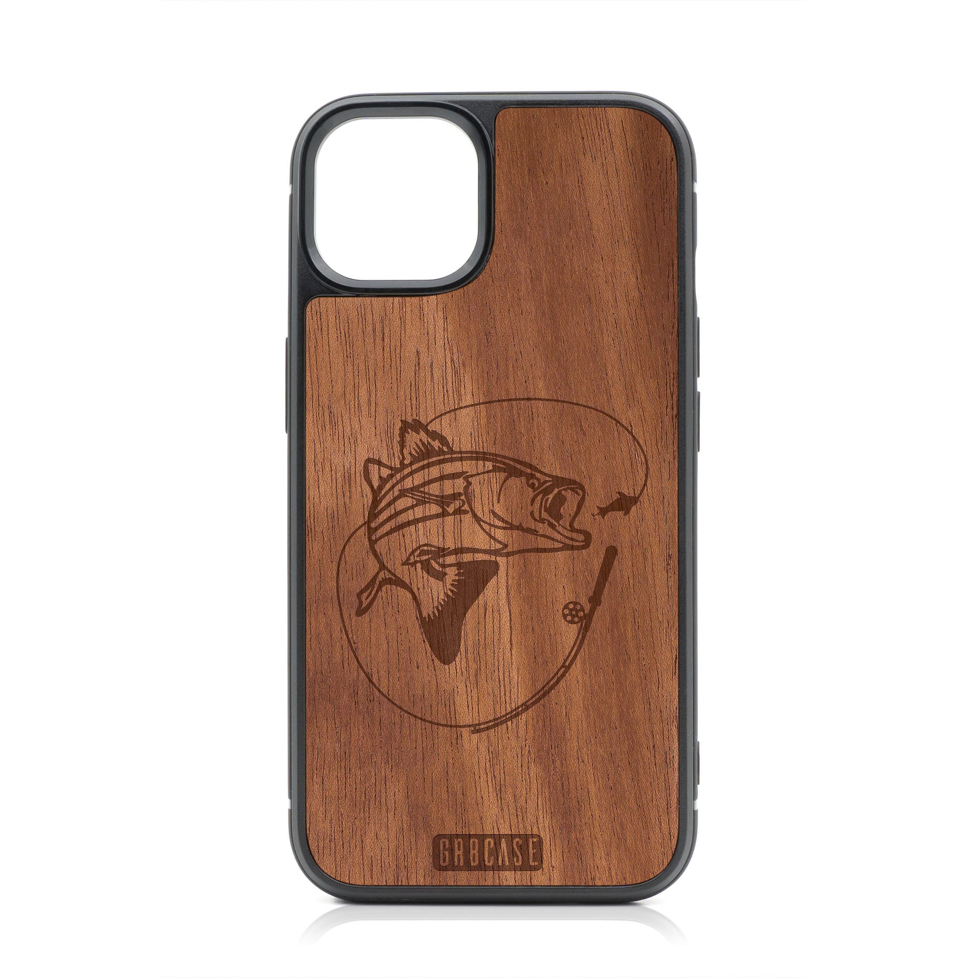 Fish and Reel Design Wood Case For iPhone 13