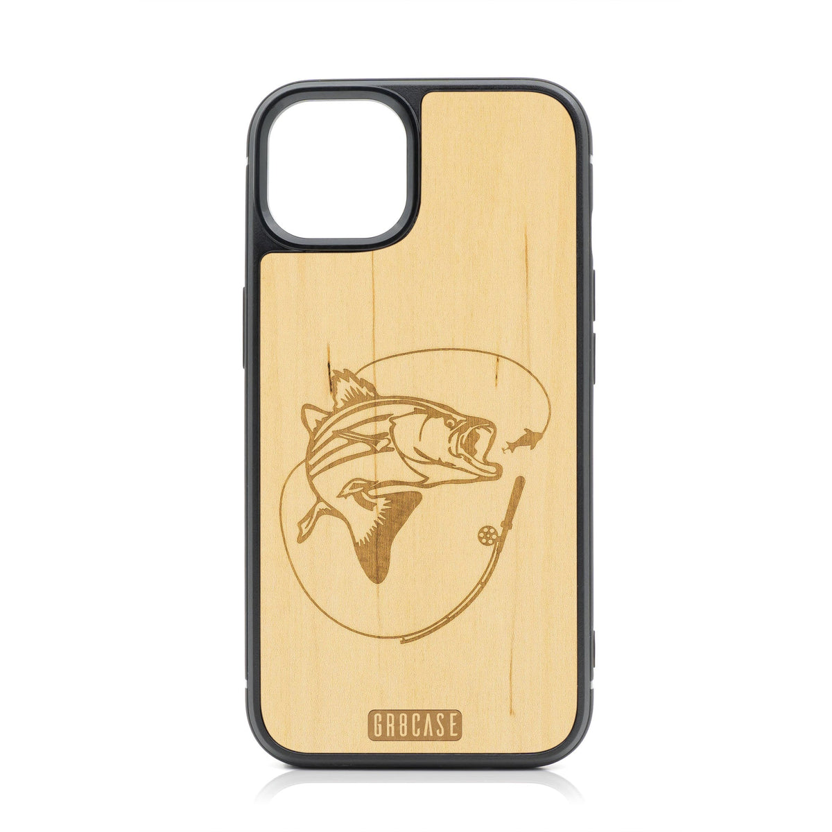 Fish and Reel Design Wood Case For iPhone 14