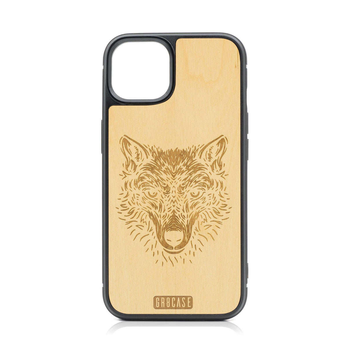 Furry Wolf Design Wood Case For iPhone 15