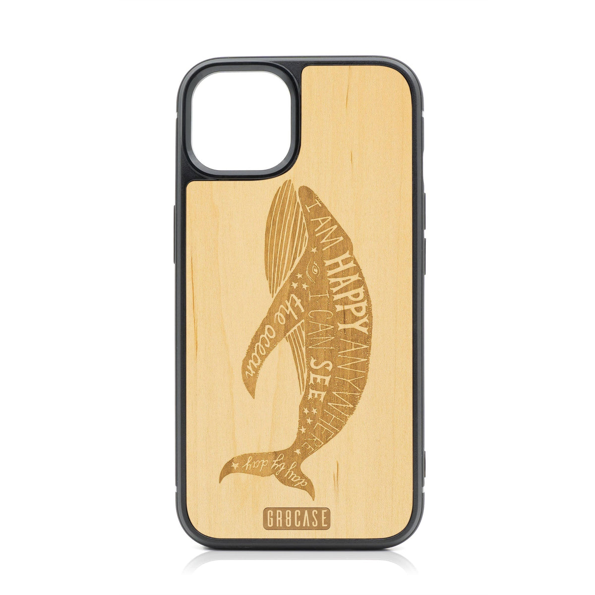 Happy Anywhere I Can See The Ocean (Whale) Design Wood Case For iPhone 15