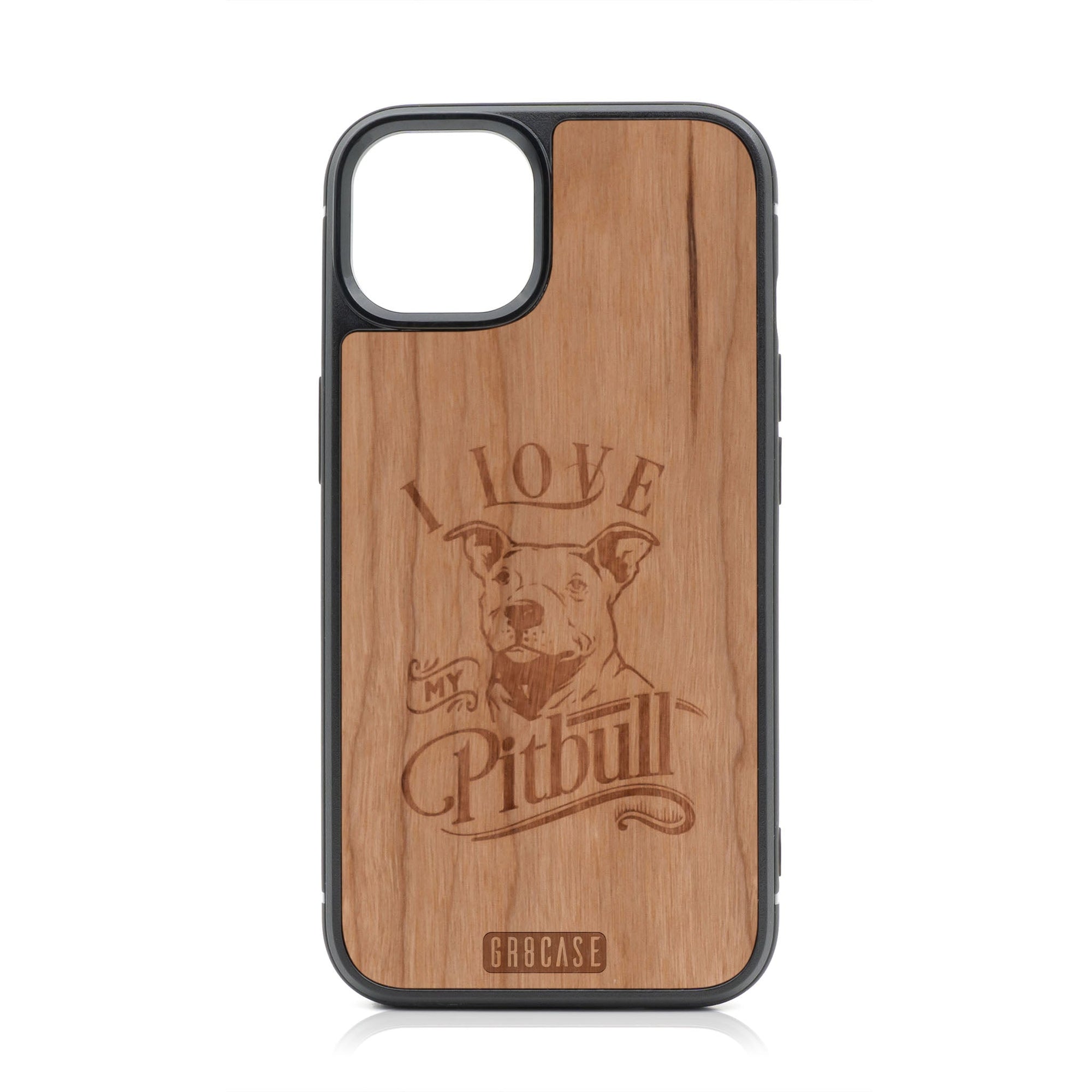 I Love My Pitbull Design Wood Case For iPhone 14