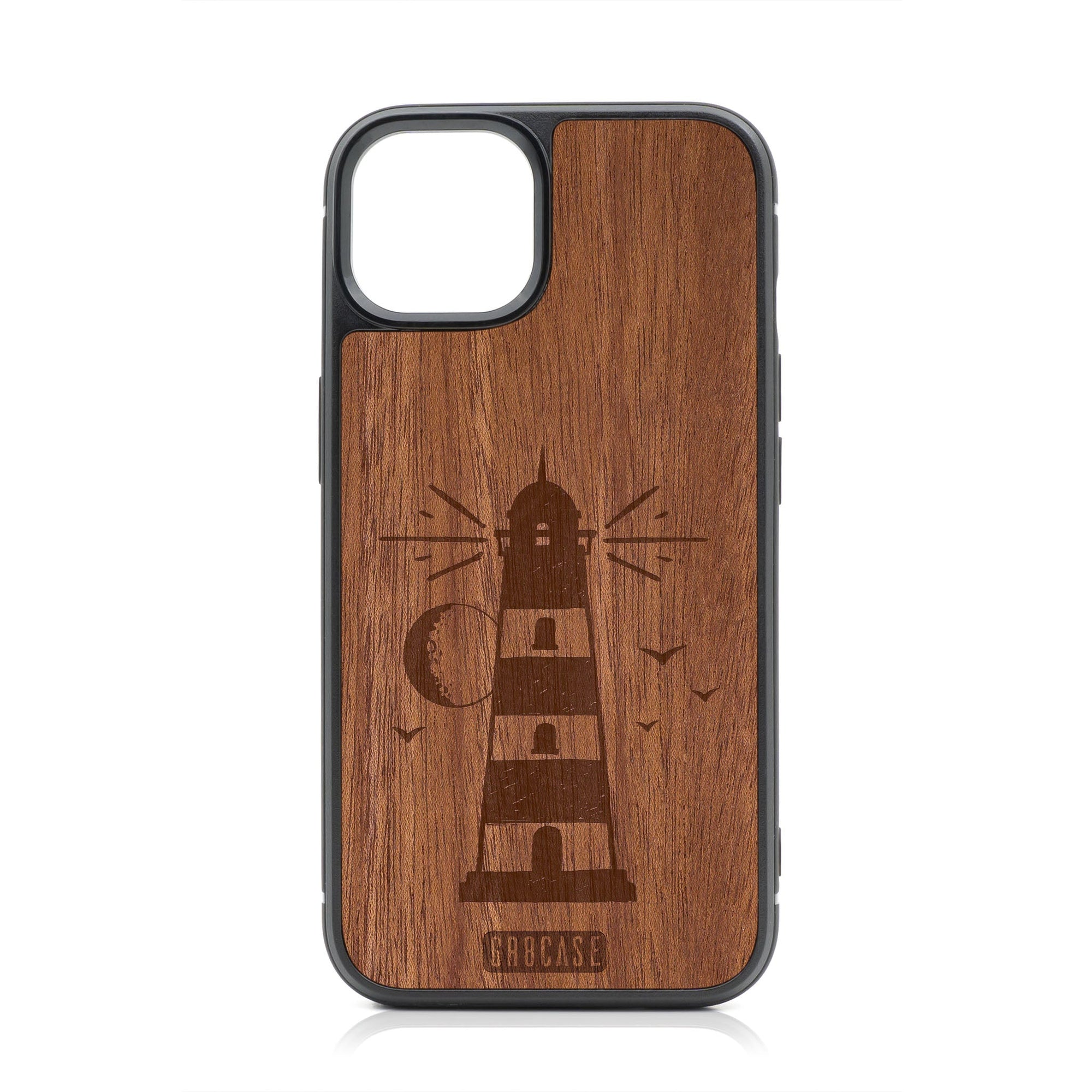 Midnight Lighthouse Design Wood Case For iPhone 14