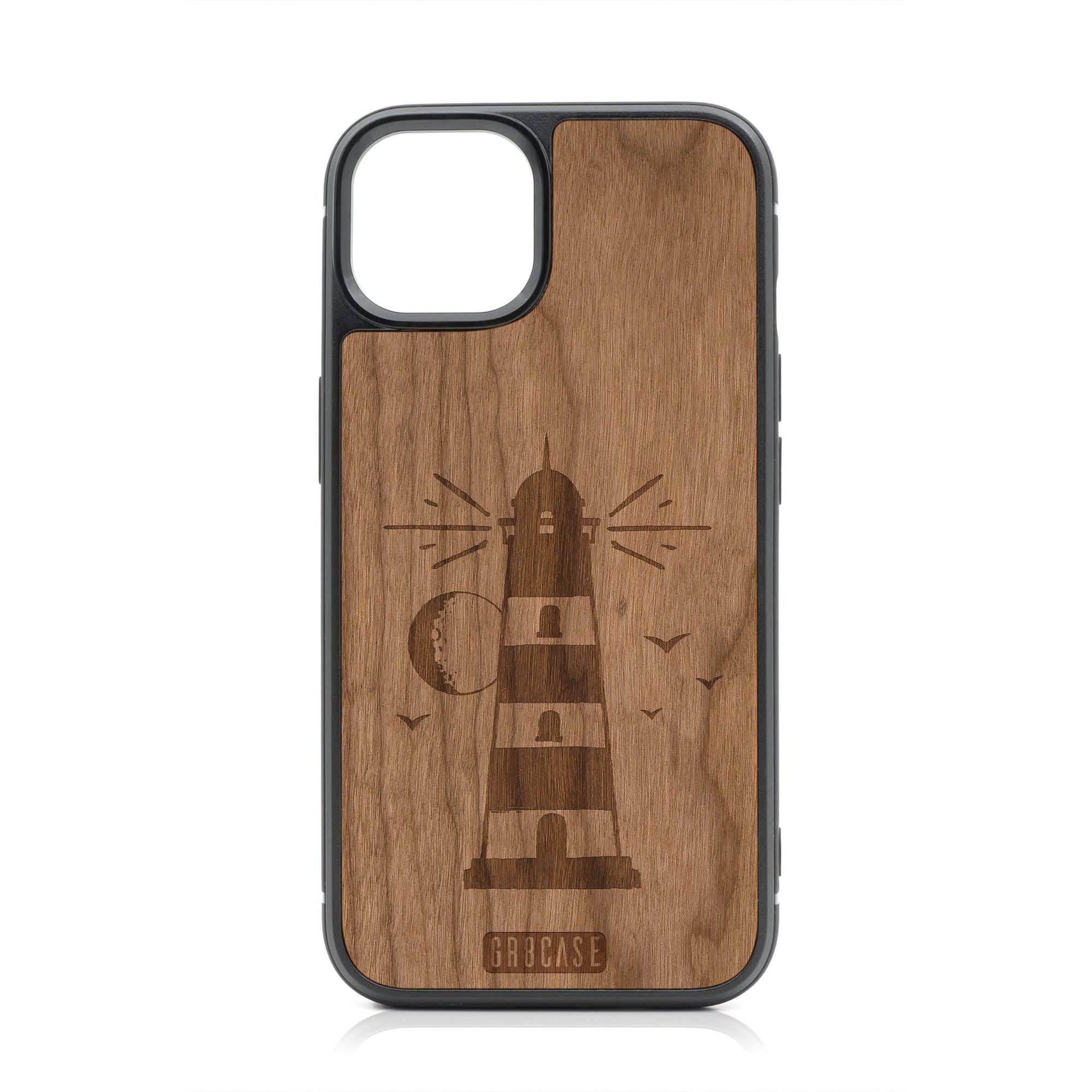 Midnight Lighthouse Design Wood Case For iPhone 14