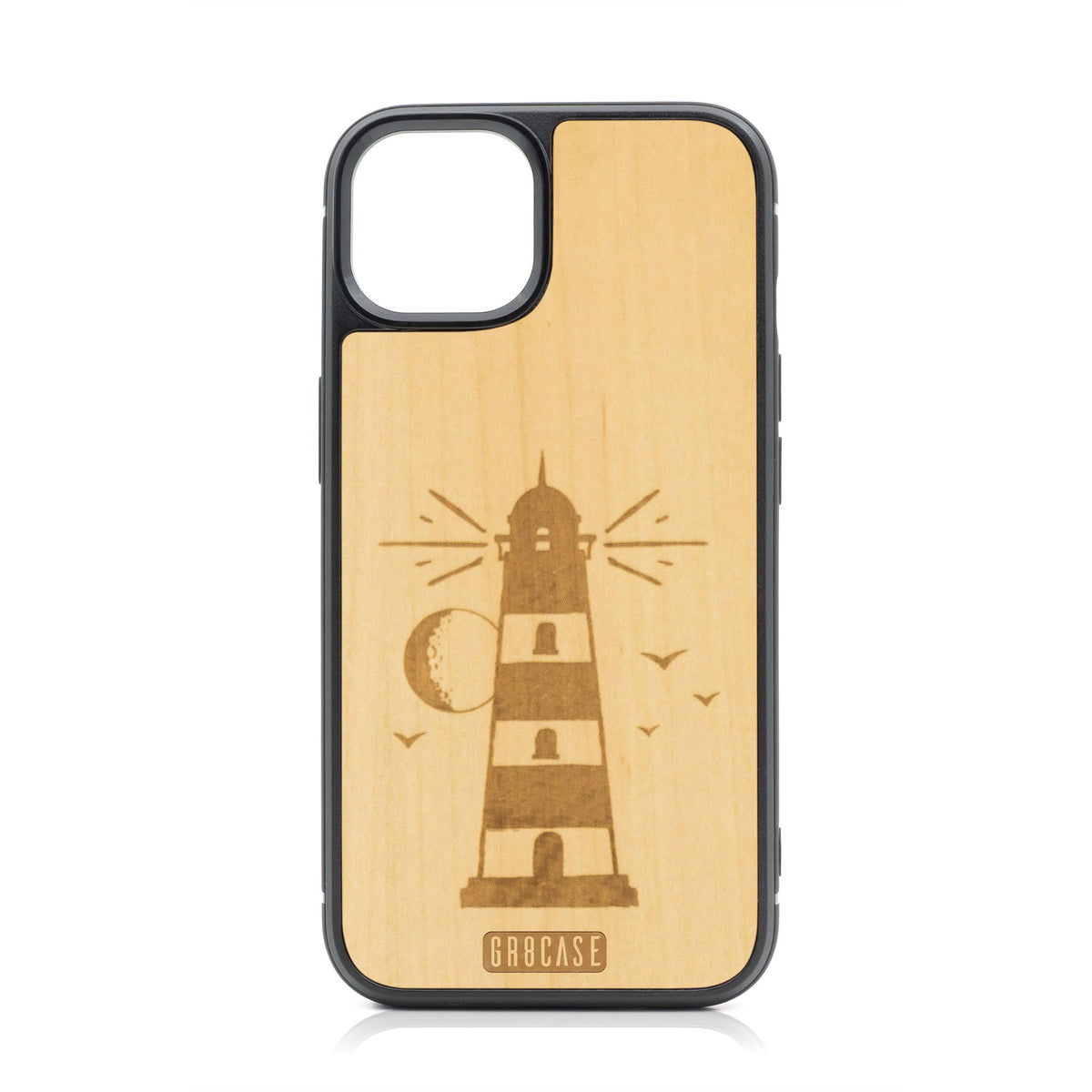 Midnight Lighthouse Design Wood Case For iPhone 14