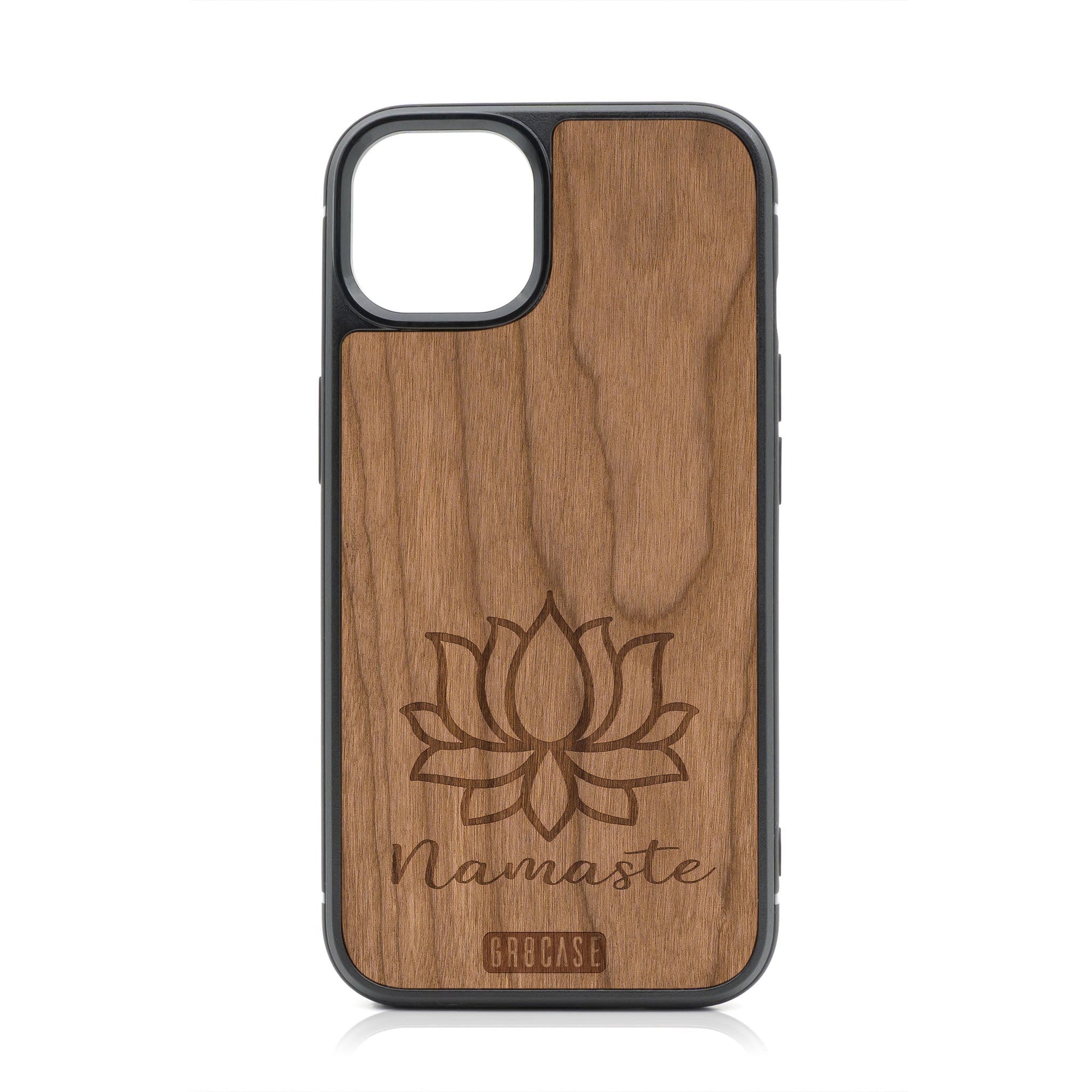 Namaste (Lotus Flower) Design Wood Case For iPhone 15