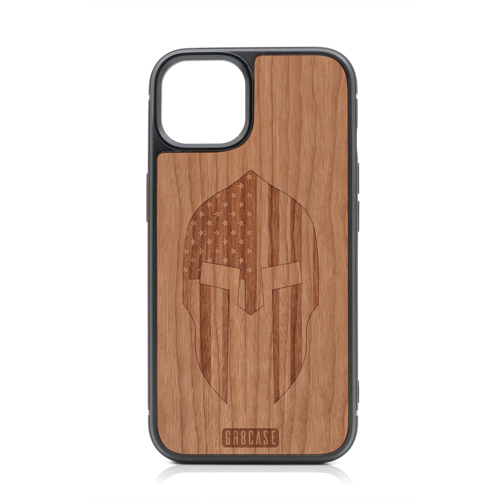 USA Spartan Helmet Design Wood Case For iPhone 14