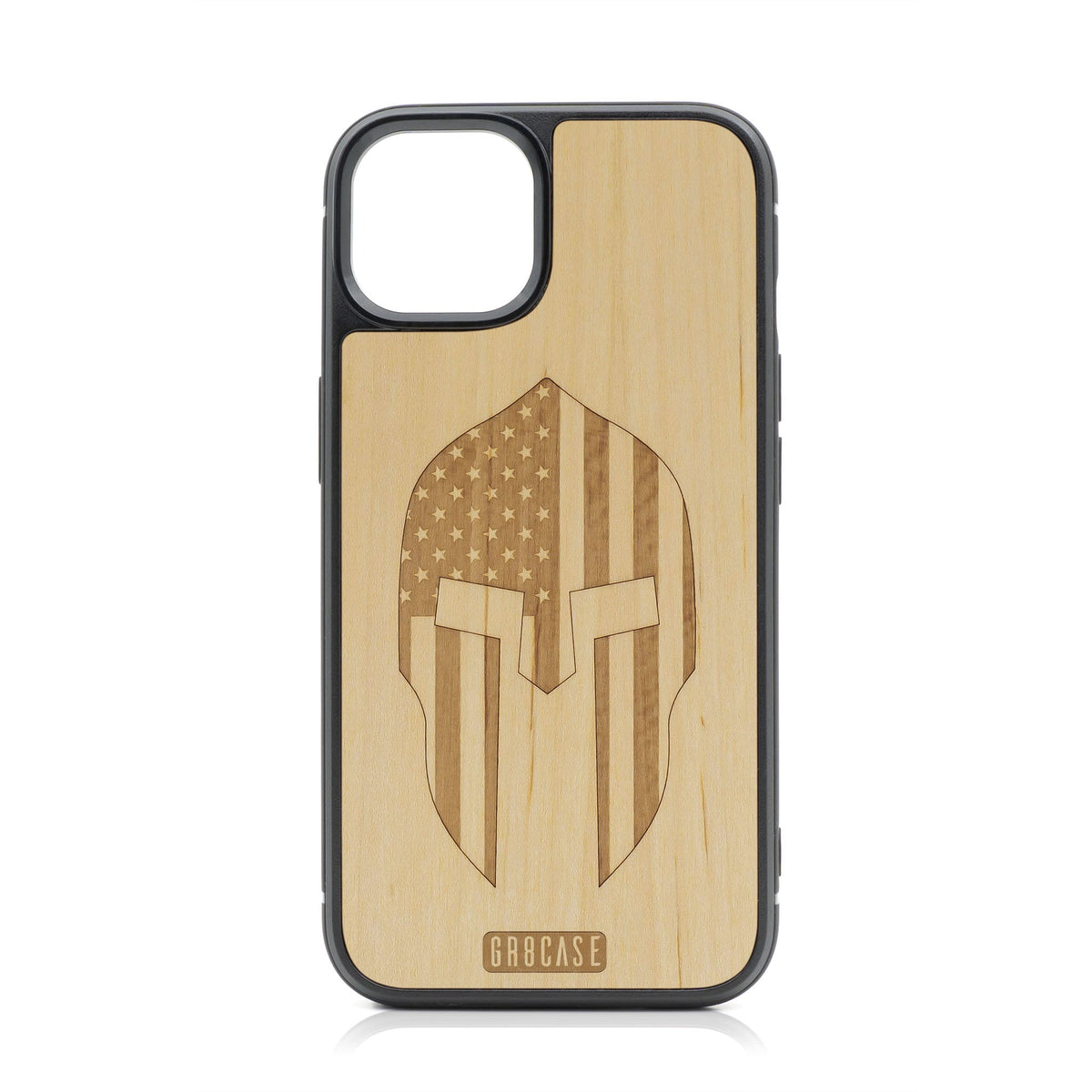 USA Spartan Helmet Design Wood Case For iPhone 14