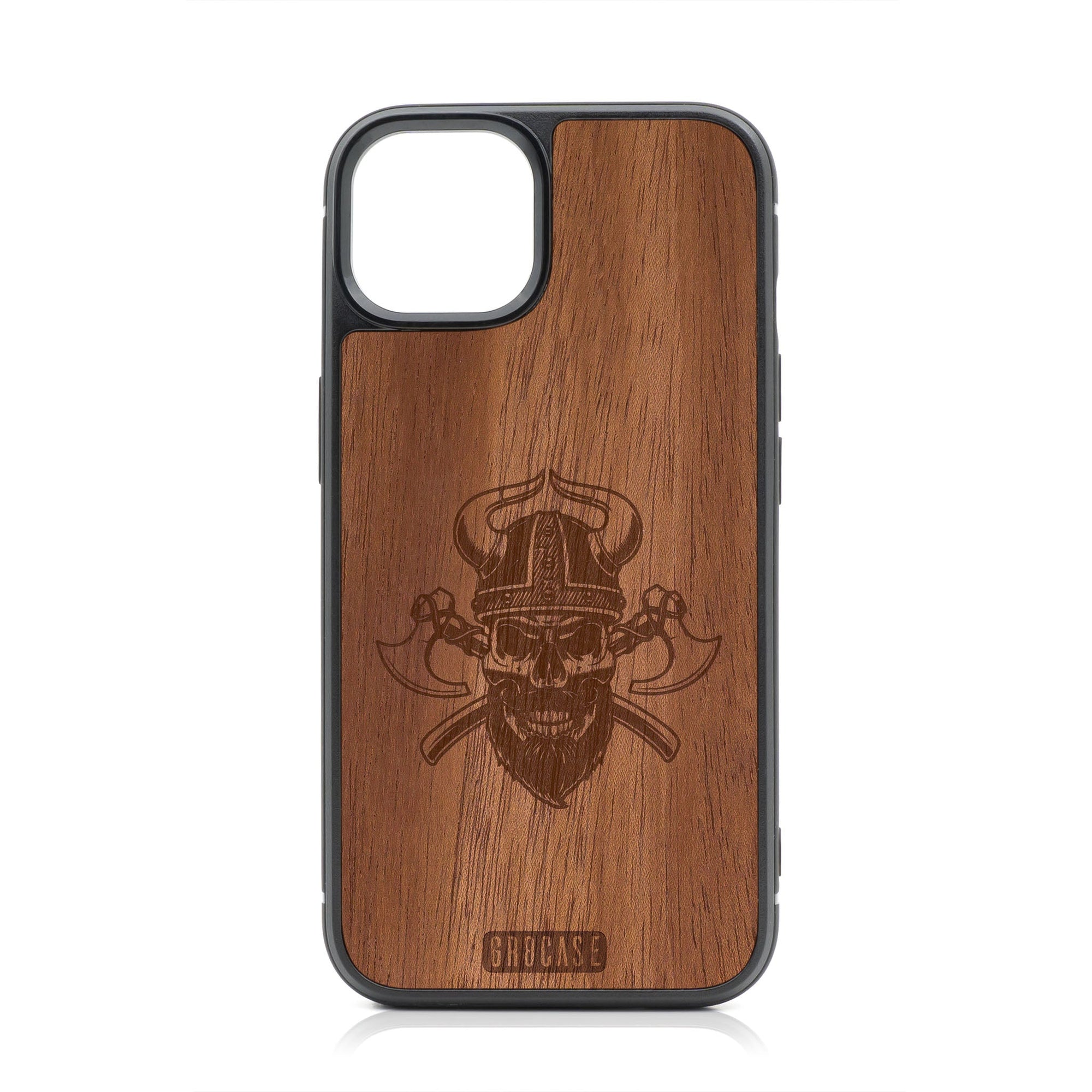 Viking Skull Design Wood Case For iPhone 14