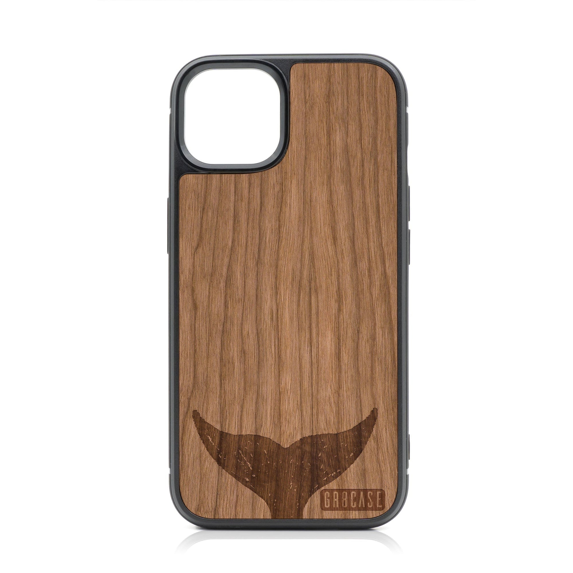 Whale Tail Design Wood Case For iPhone 15