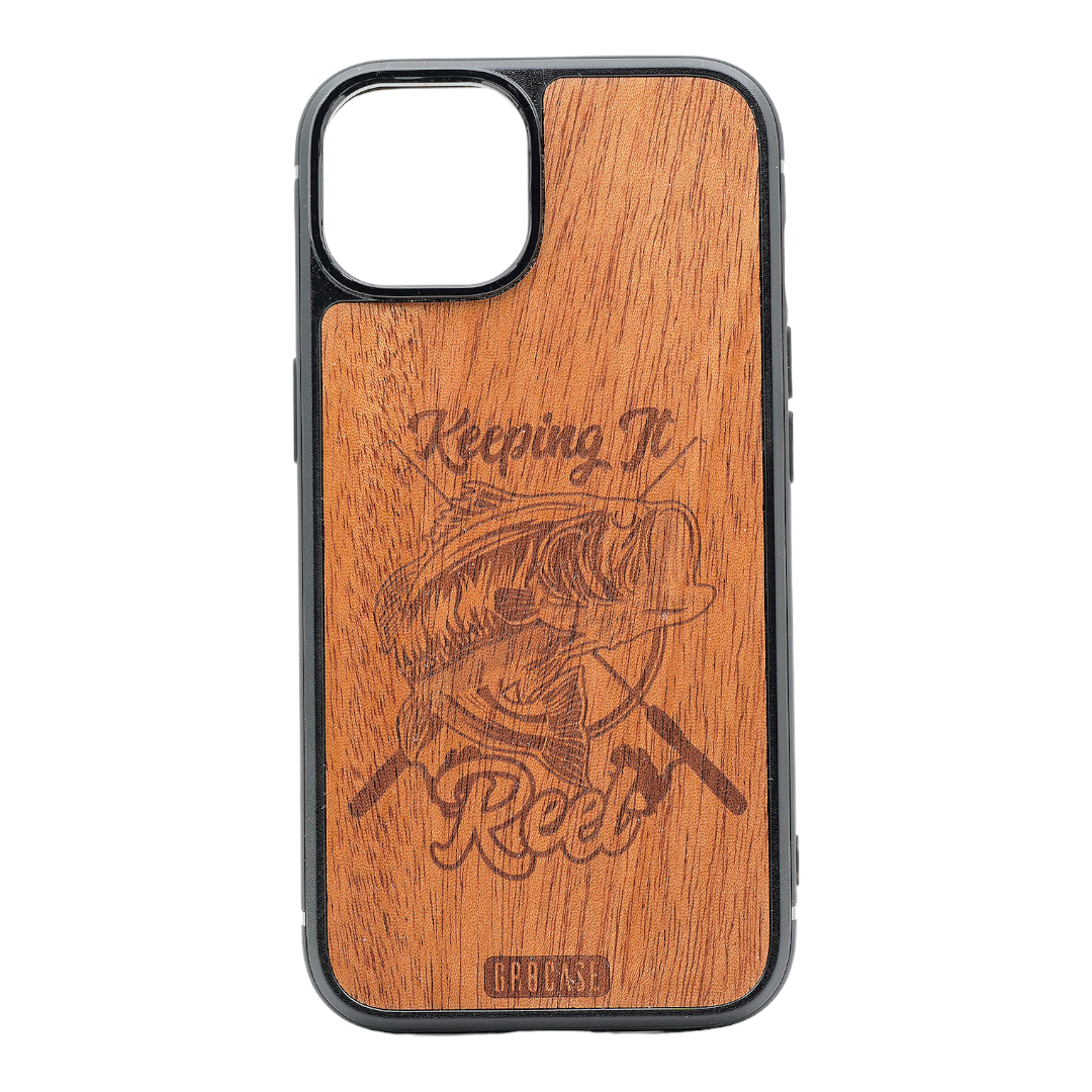 Keeping It Reel Fishing Design Wood Case For iPhone 15
