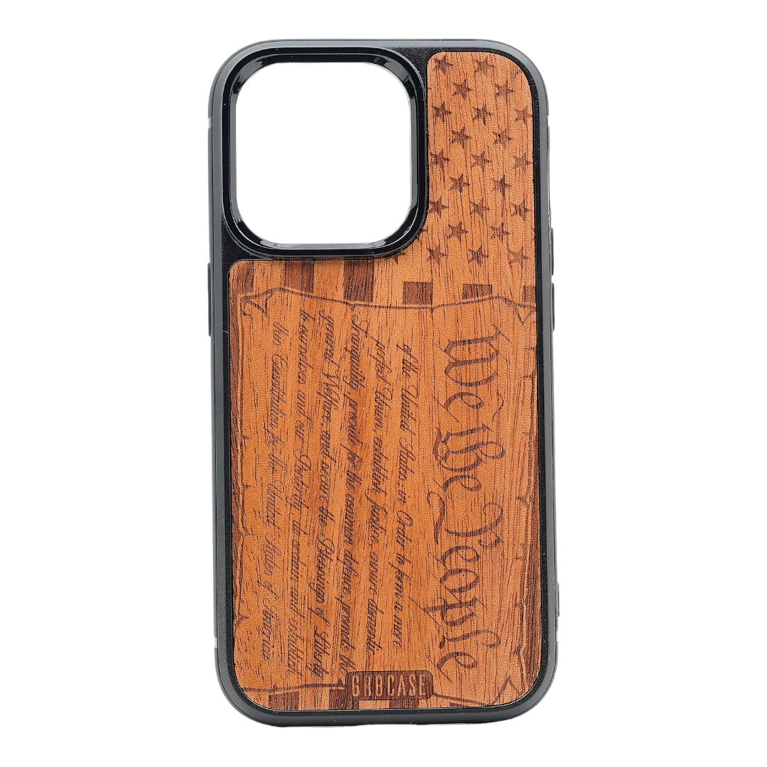 Constitution We The People On American Flag Design Wood Case For iPhone 15 Pro