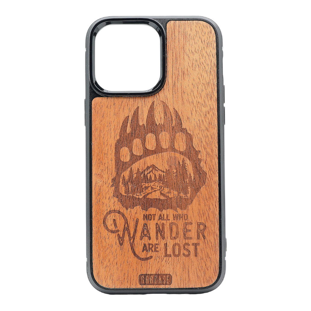 Not All Who Wander Are Lost Rustic Bear Claw Design Wood Case For iPhone 15 Pro Max