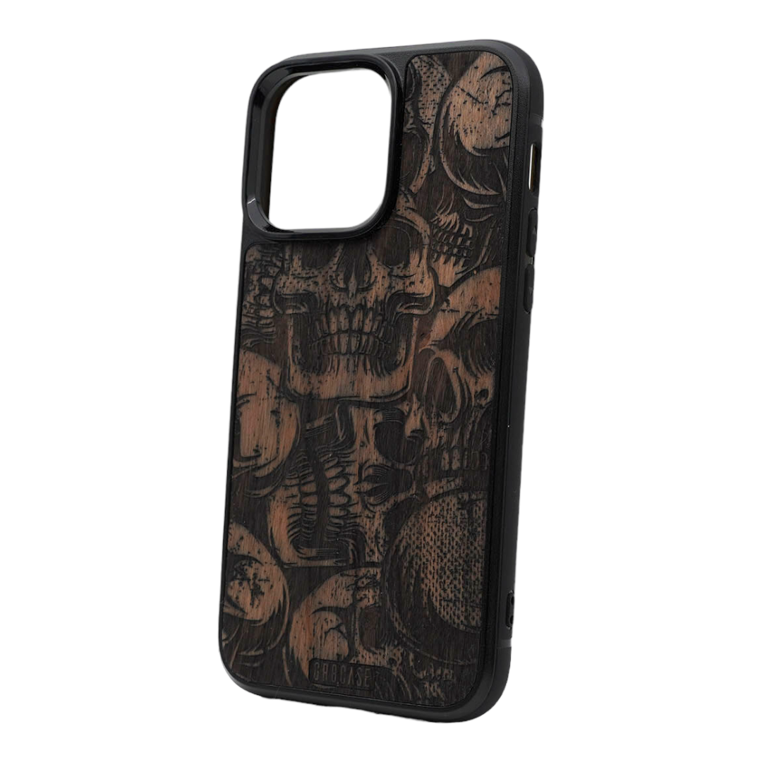 Skulls Design Wood Case For iPhone 15 Pro Max