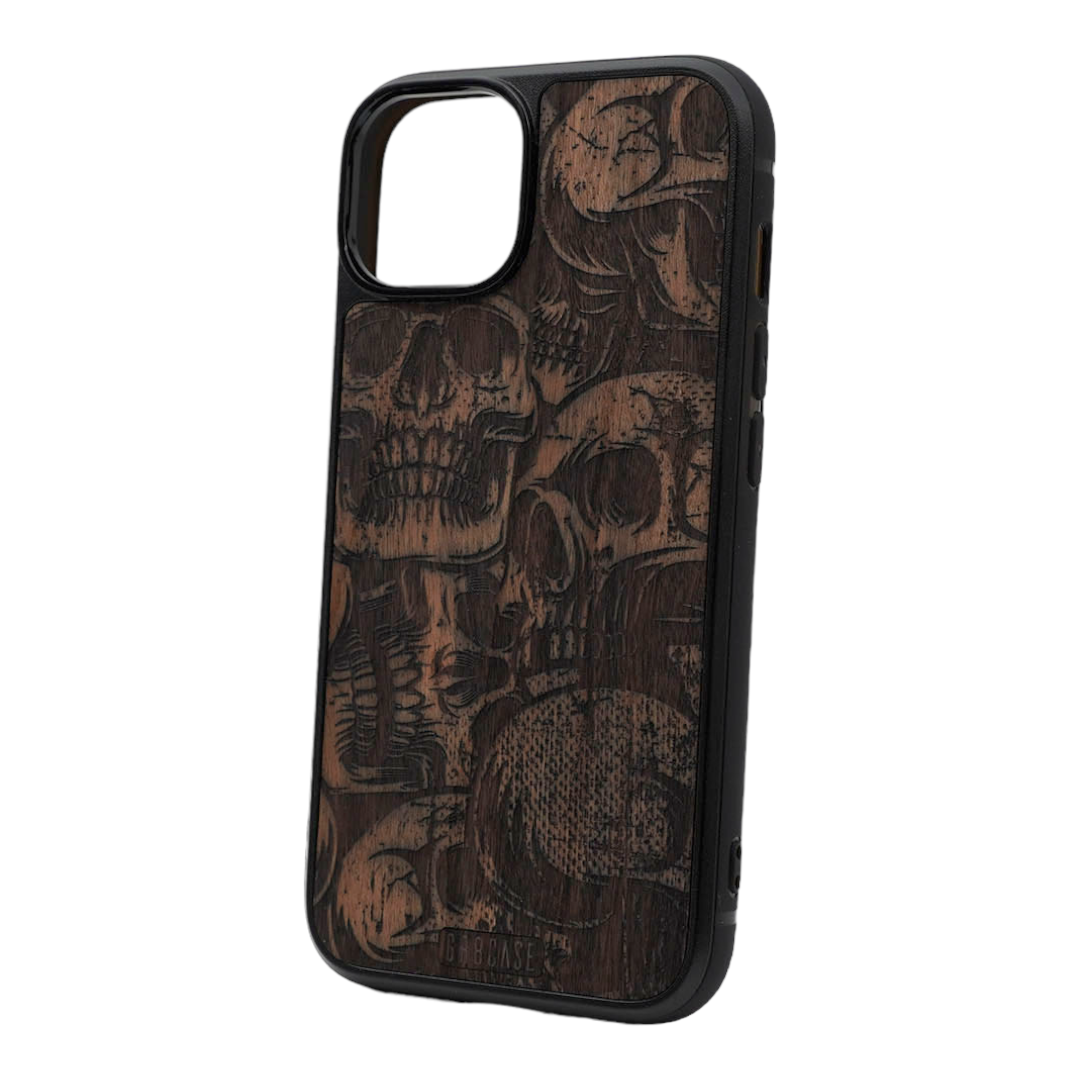 Skulls Design Wood Case For iPhone 15