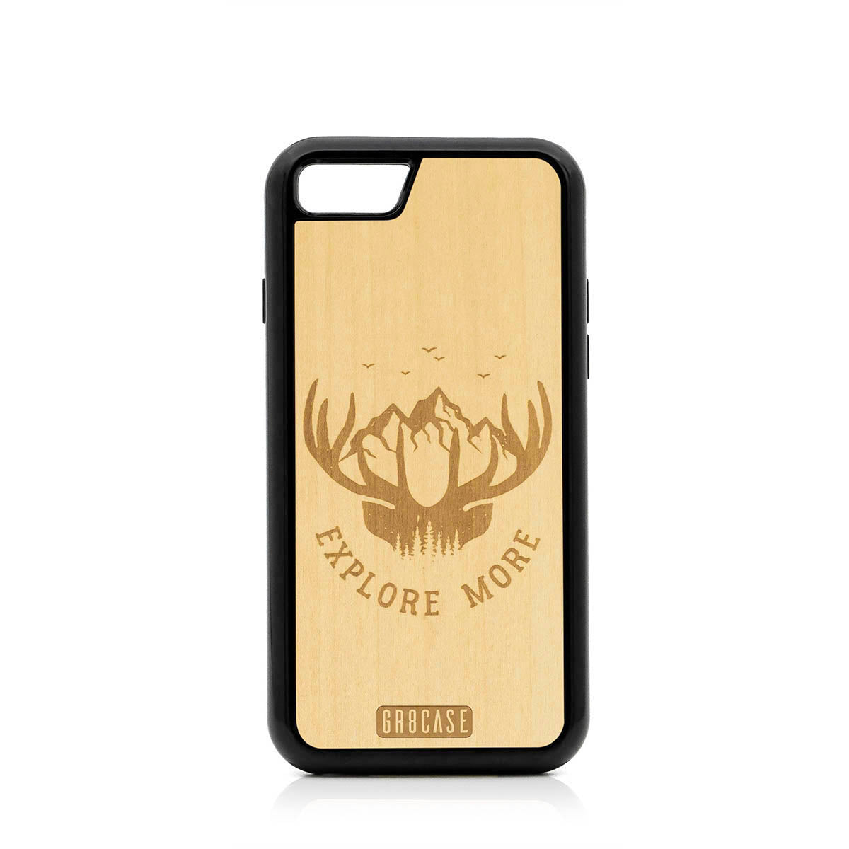 Explore More (Forest, Mountains &amp; Antlers) Design Wood Case For iPhone SE 2020 by GR8CASE