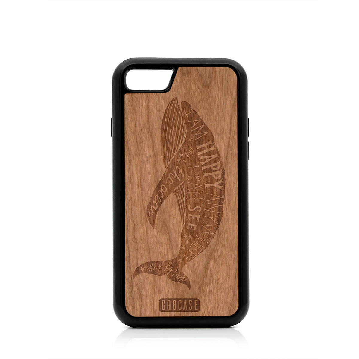 I&#39;m Happy Anywhere I Can See The Ocean (Whale) Design Wood Case For iPhone 7/8