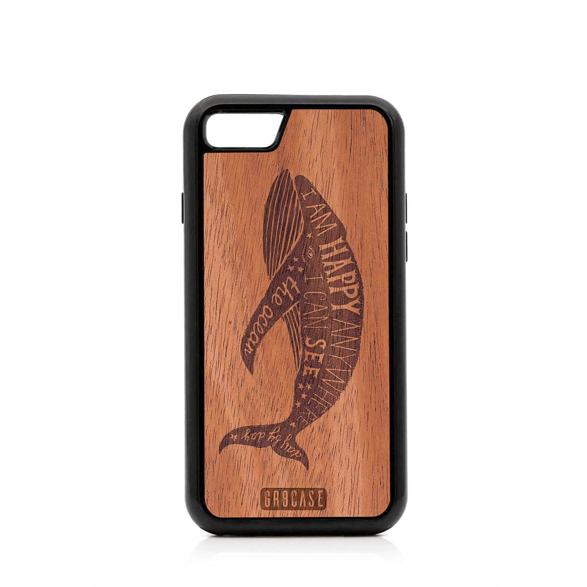 I&#39;m Happy Anywhere I Can See The Ocean (Whale) Design Wood Case For iPhone SE 2020