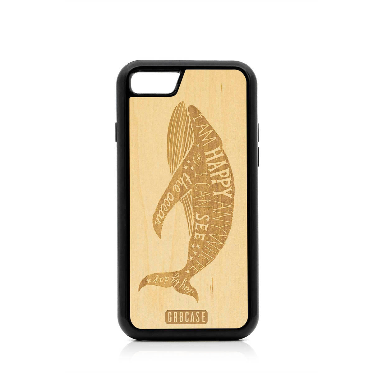 I&#39;m Happy Anywhere I Can See The Ocean (Whale) Design Wood Case For iPhone SE 2020