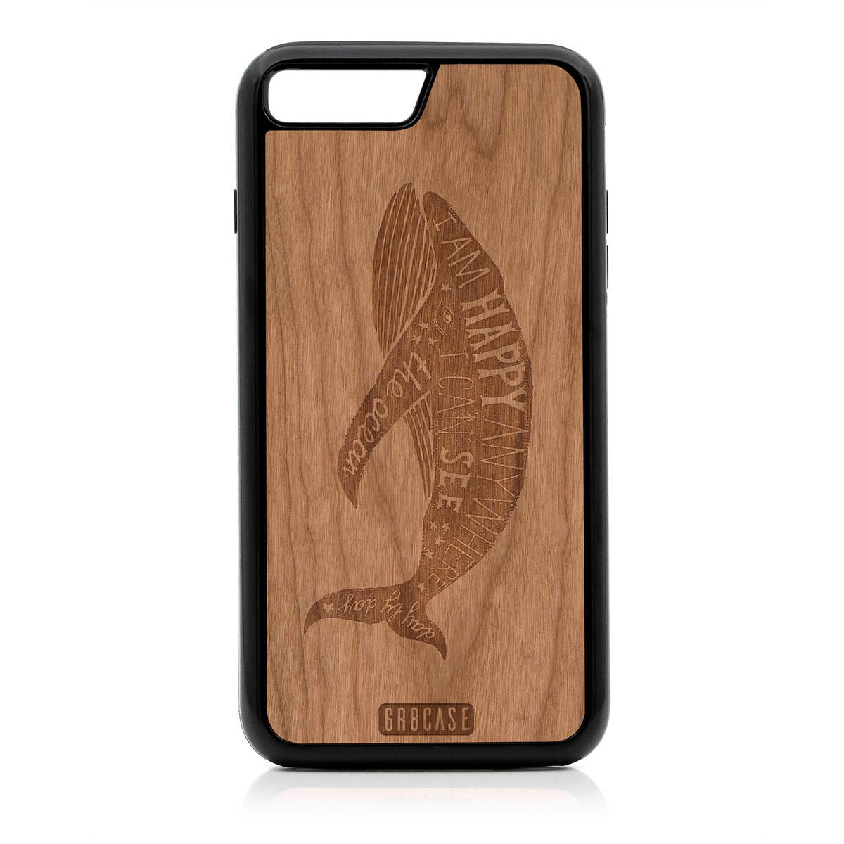 I&#39;m Happy Anywhere I Can See The Ocean (Whale) Design Wood Case For iPhone 7 Plus / 8 Plus