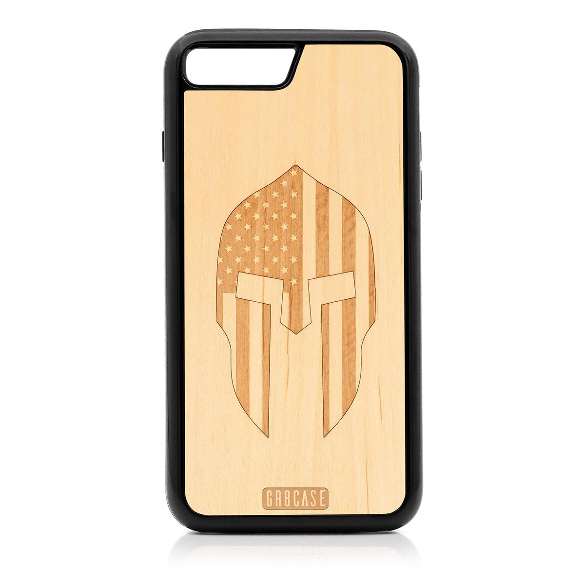 USA Spartan Helmet Design Wood Case For iPhone 7 Plus / 8 Plus