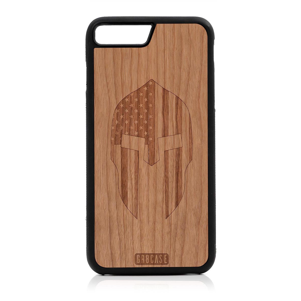 USA Spartan Helmet Design Wood Case For iPhone 7 Plus / 8 Plus