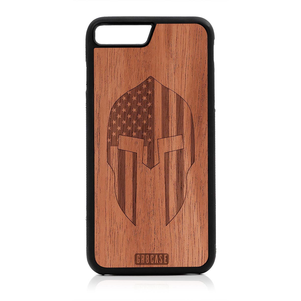 USA Spartan Helmet Design Wood Case For iPhone 7 Plus / 8 Plus
