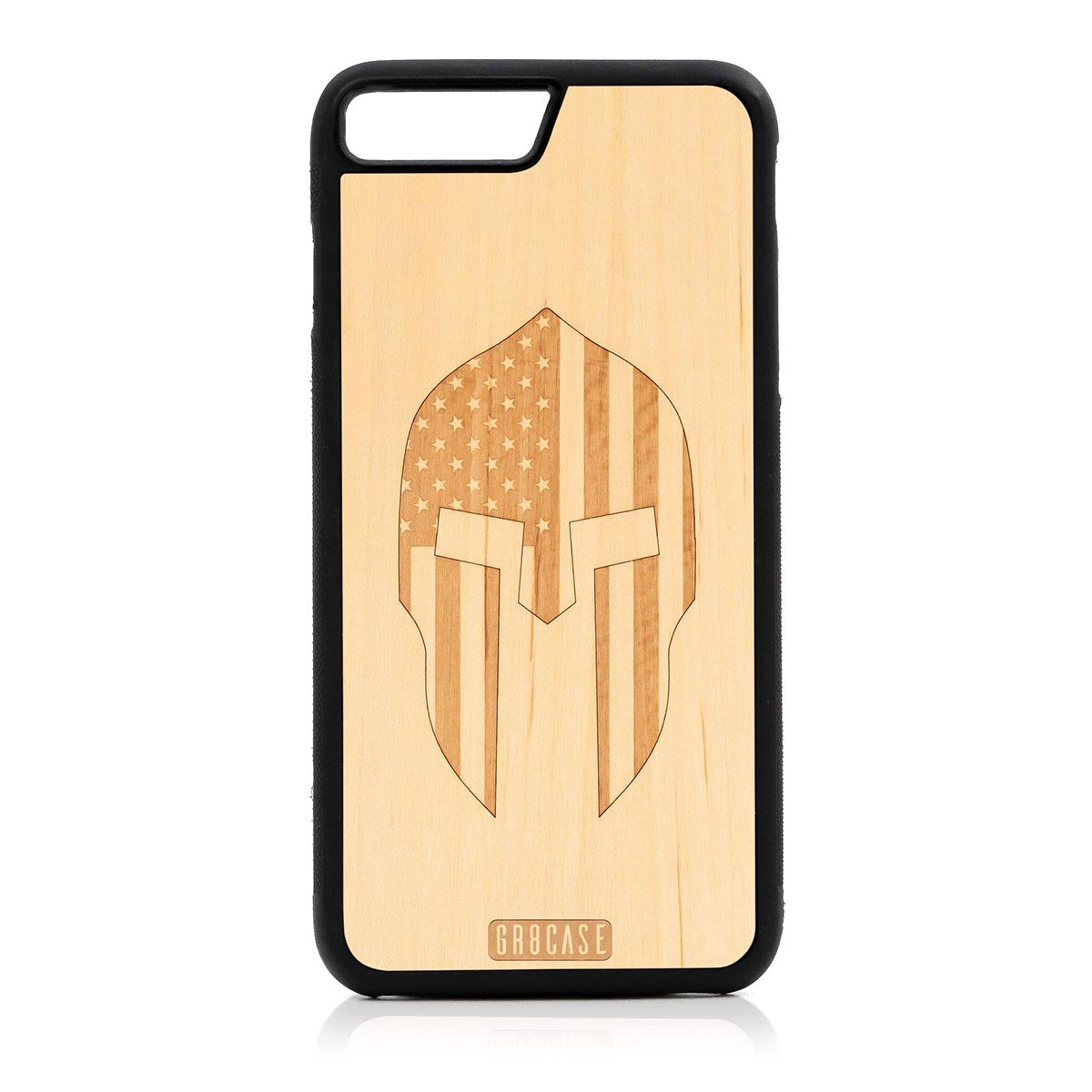 USA Spartan Helmet Design Wood Case For iPhone 7 Plus / 8 Plus
