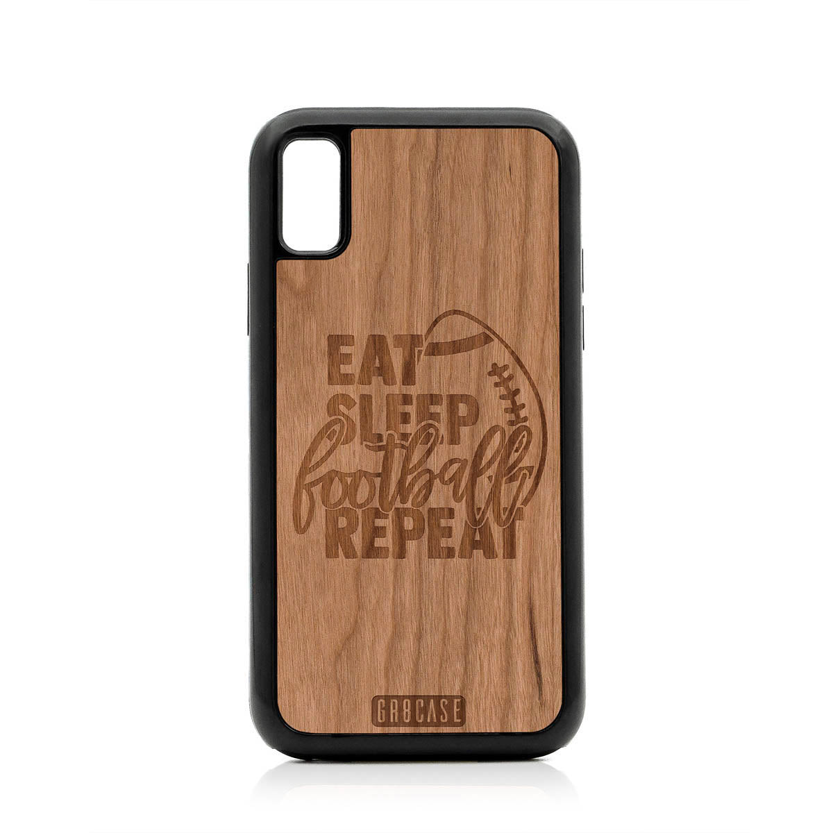 Eat Sleep Football Repeat Design Wood Case For iPhone X/XS