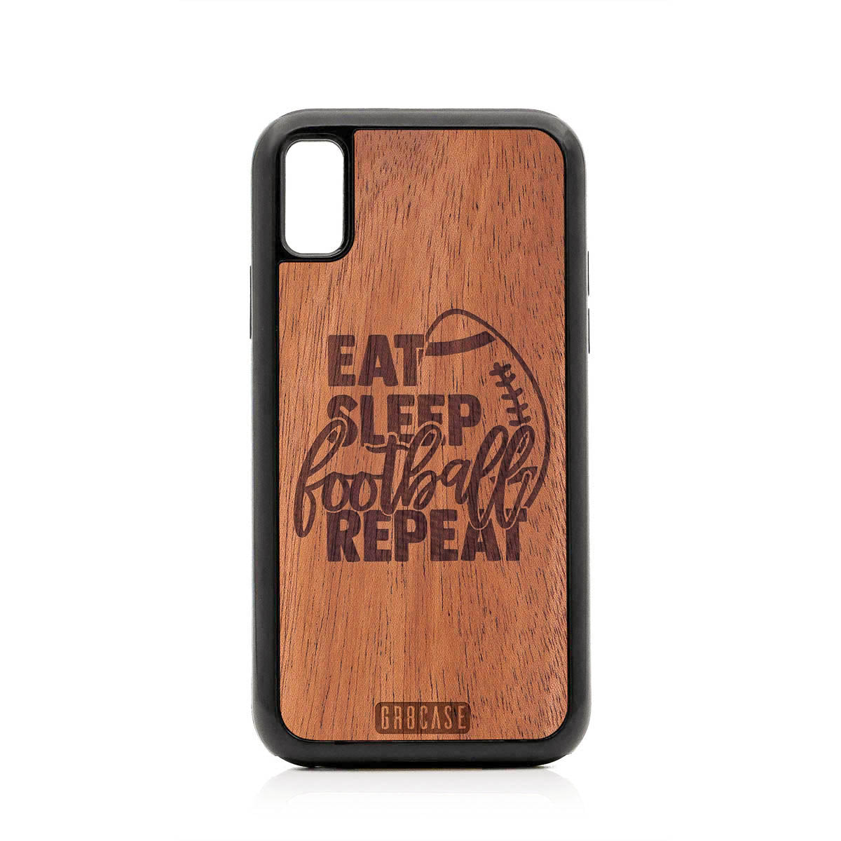 Eat Sleep Football Repeat Design Wood Case For iPhone X/XS