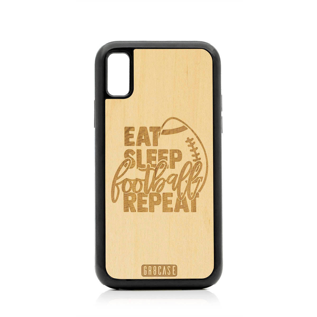 Eat Sleep Football Repeat Design Wood Case For iPhone X/XS