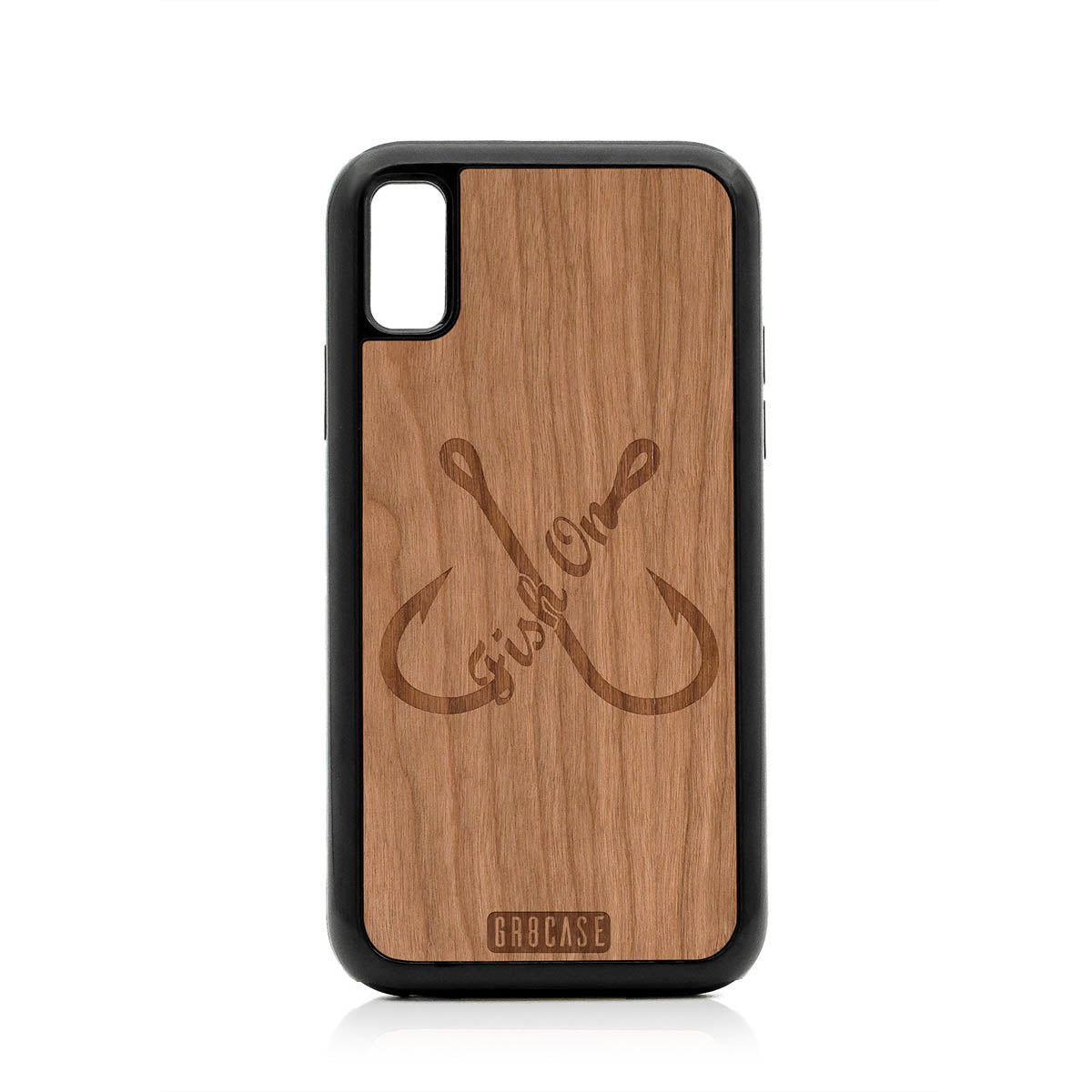 Fish On (Fish Hooks) Design Wood Case For iPhone X/XS by GR8CASE