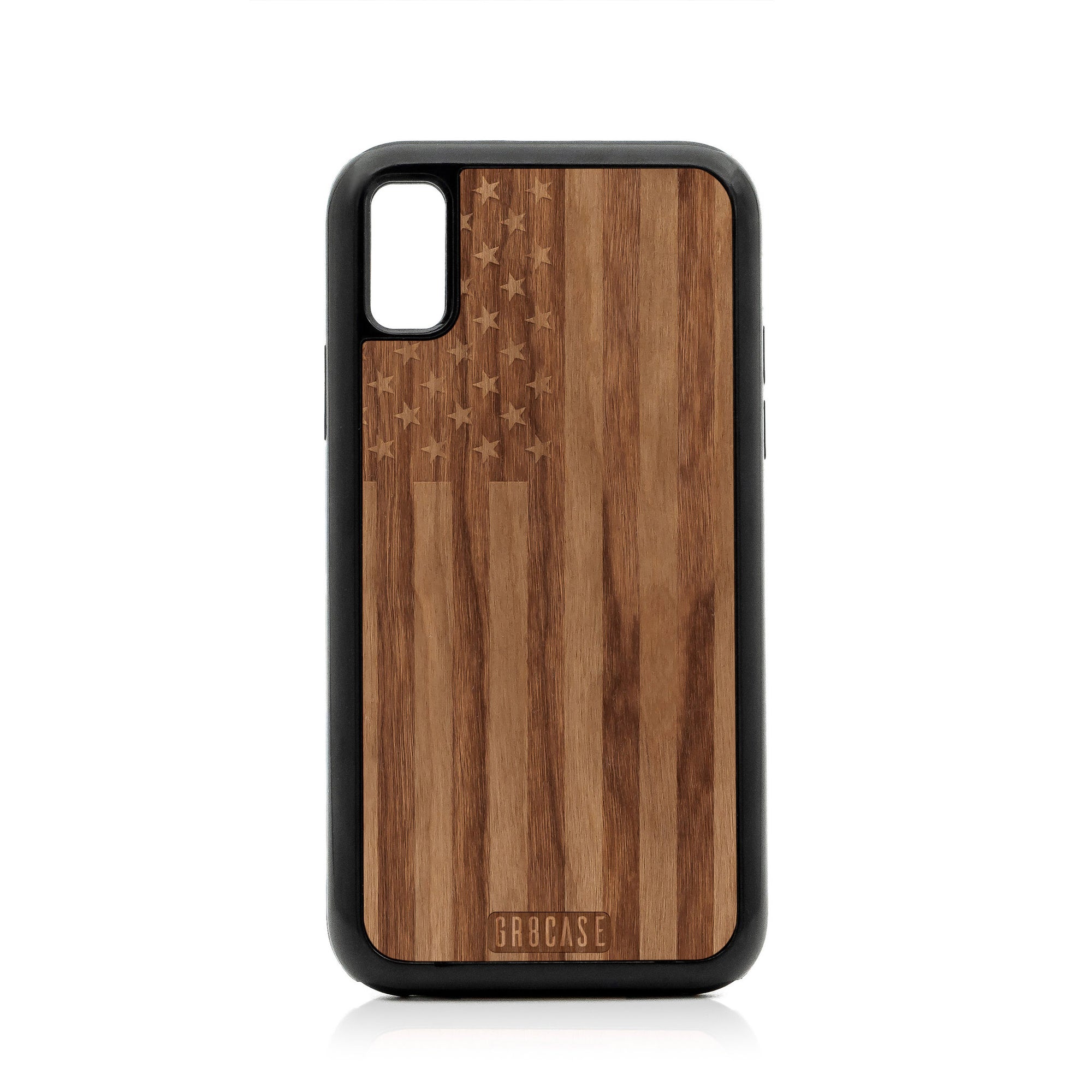 USA Flag Design Wood Case For iPhone X/XS