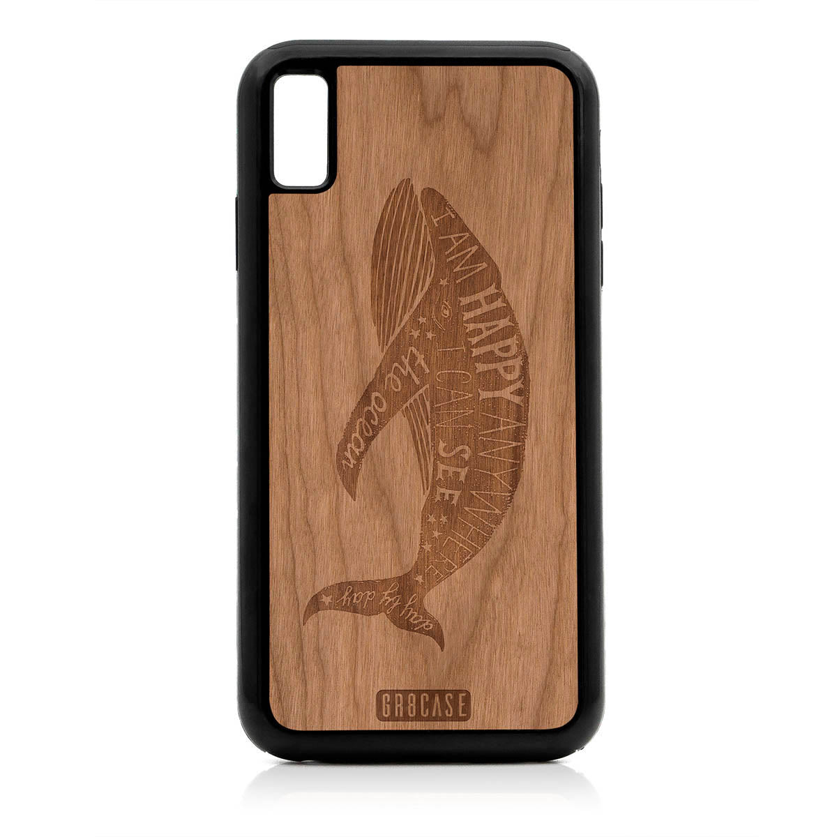 I&#39;m Happy Anywhere I Can See The Ocean (Whale) Design Wood Case For iPhone XS Max