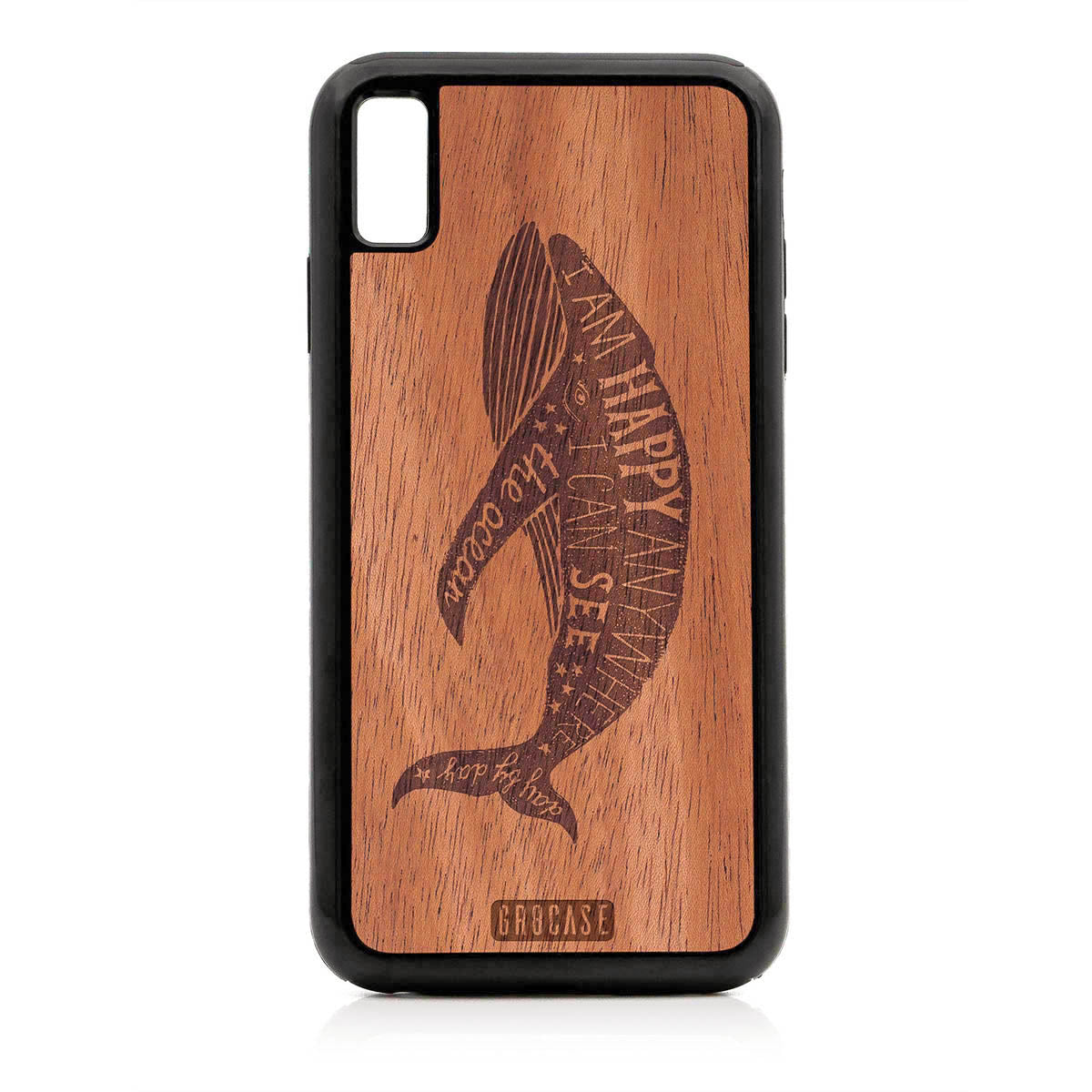 I&#39;m Happy Anywhere I Can See The Ocean (Whale) Design Wood Case For iPhone XS Max
