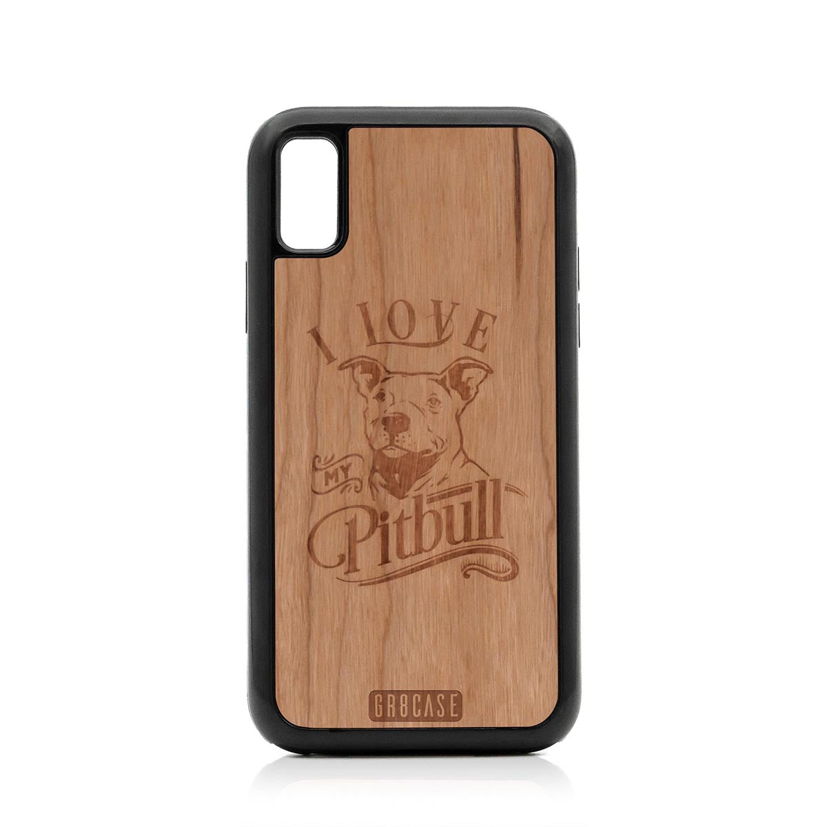 I Love My Pitbull Design Wood Case For iPhone X/XS by GR8CASE