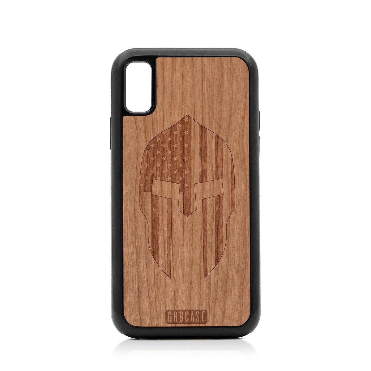 USA Spartan Helmet Design Wood Case For iPhone X/XS