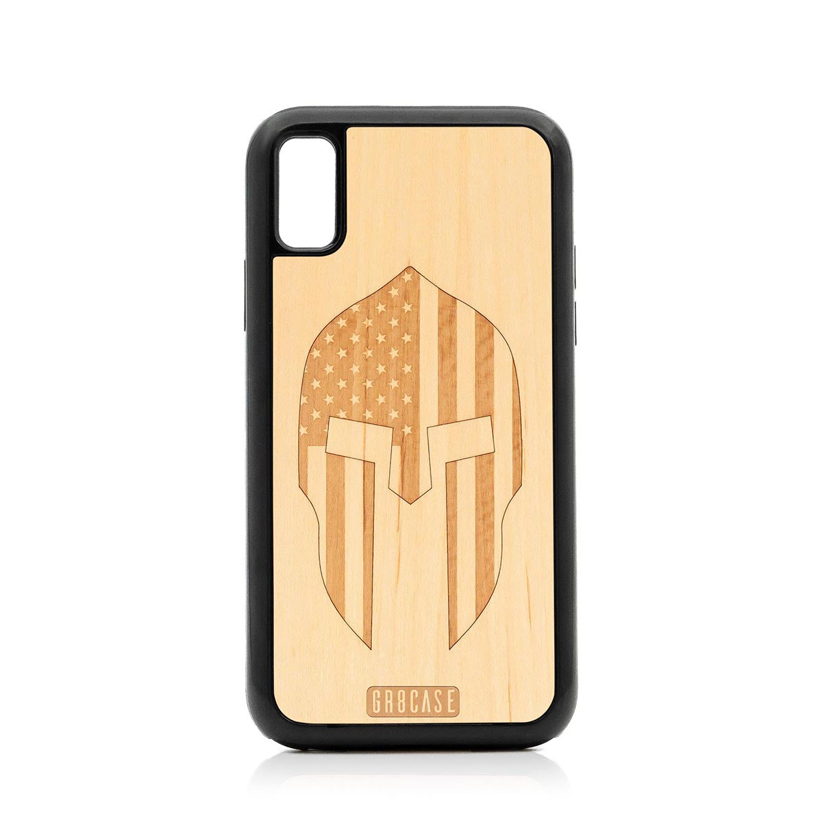 USA Spartan Helmet Design Wood Case For iPhone X/XS