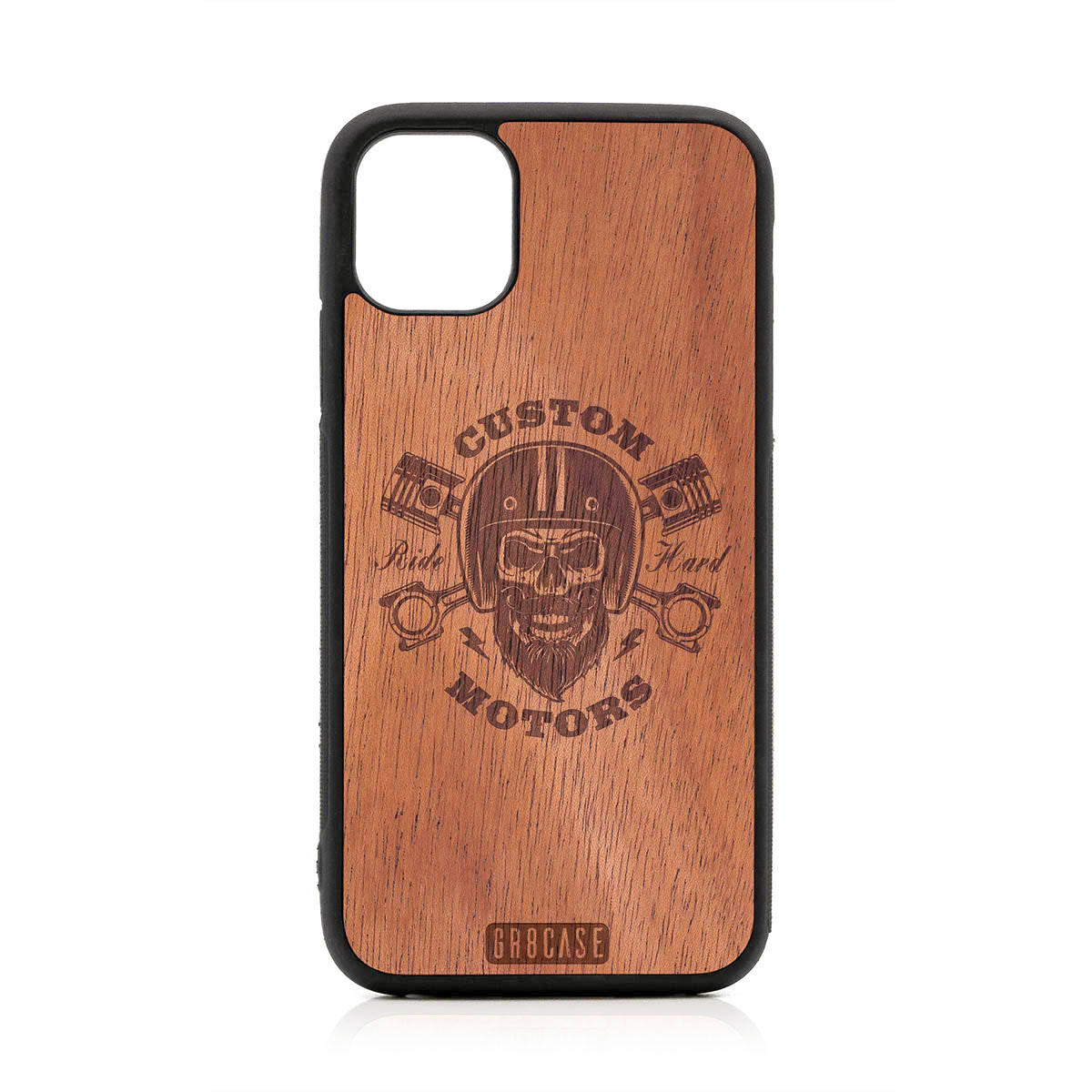 Custom Motors (Bearded Biker Skull) Design Wood Case For iPhone 11 by GR8CASE