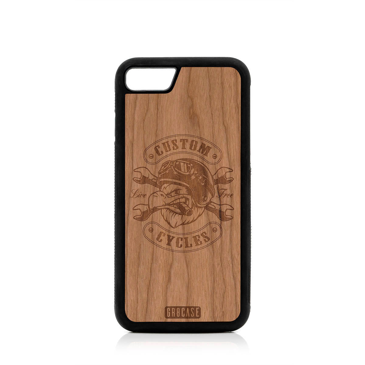 Custom Cycles Live Free (Biker Eagle) Design Wood Case For iPhone SE 2020 by GR8CASE