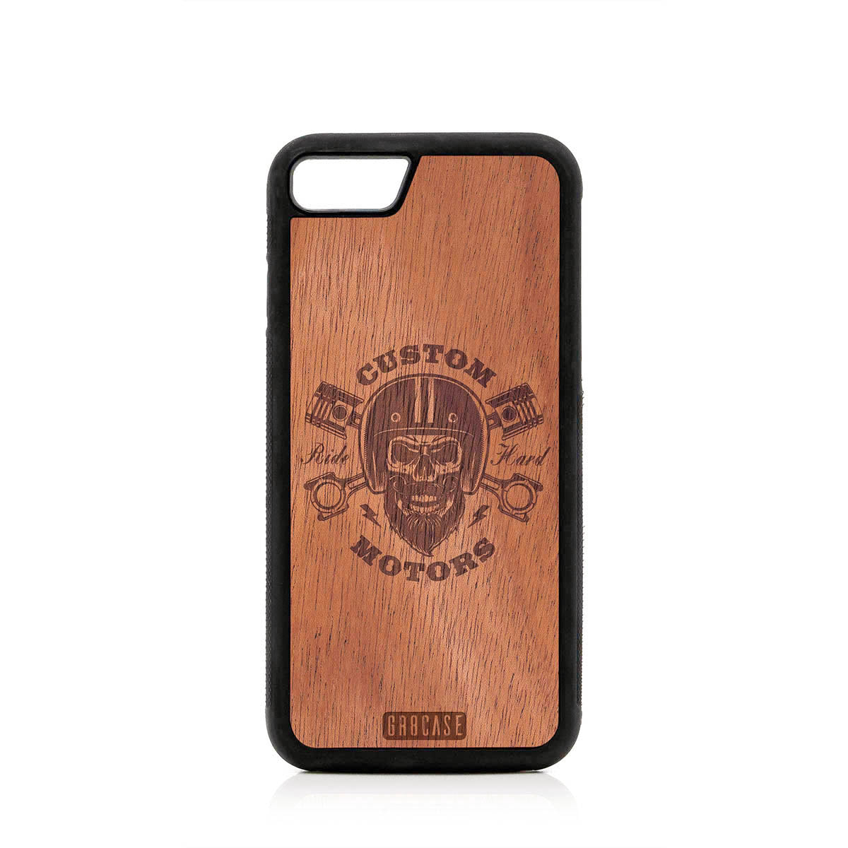 Custom Motors (Bearded Biker Skull) Design Wood Case For iPhone 7/8 by GR8CASE
